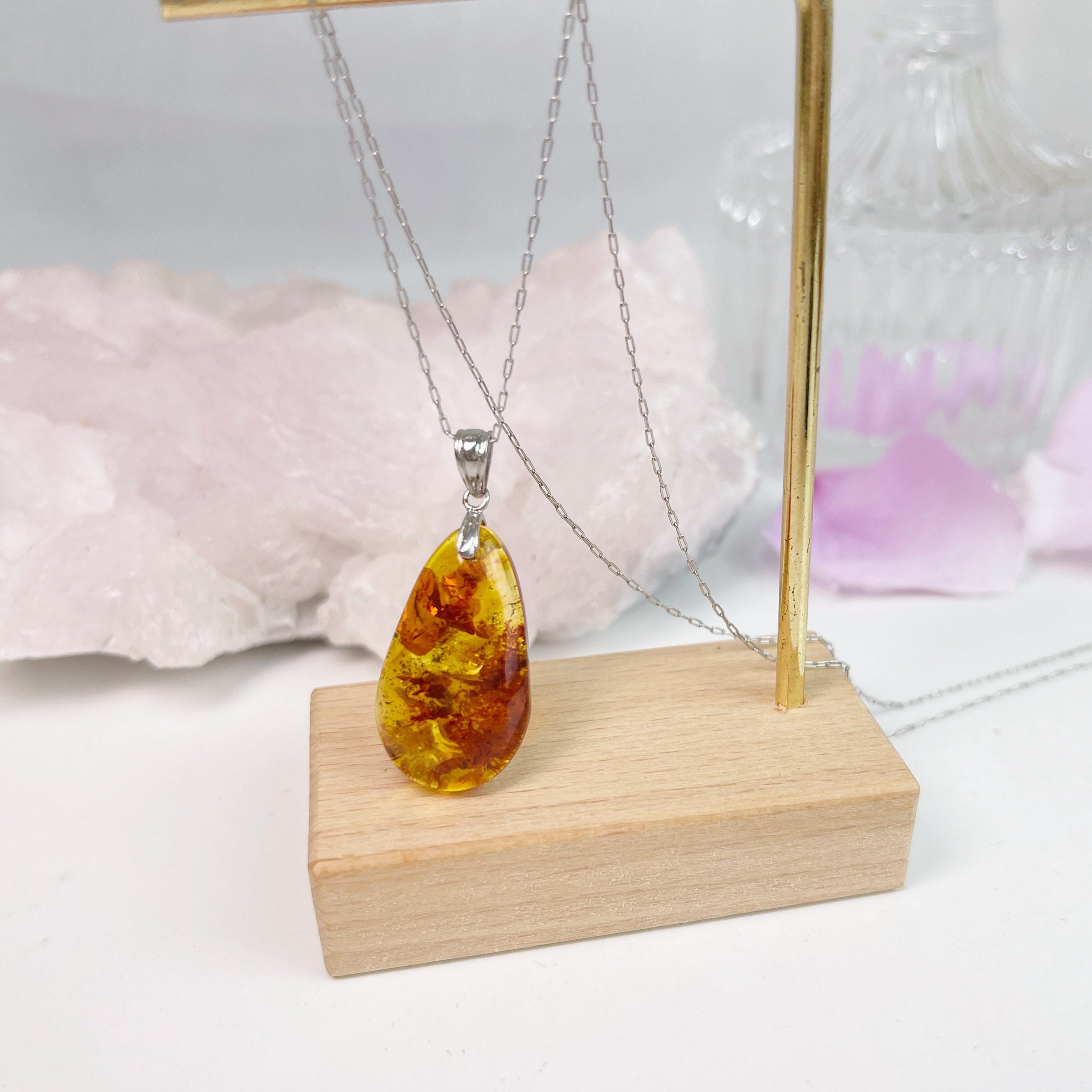 黃金花珀琥珀項鍊-6