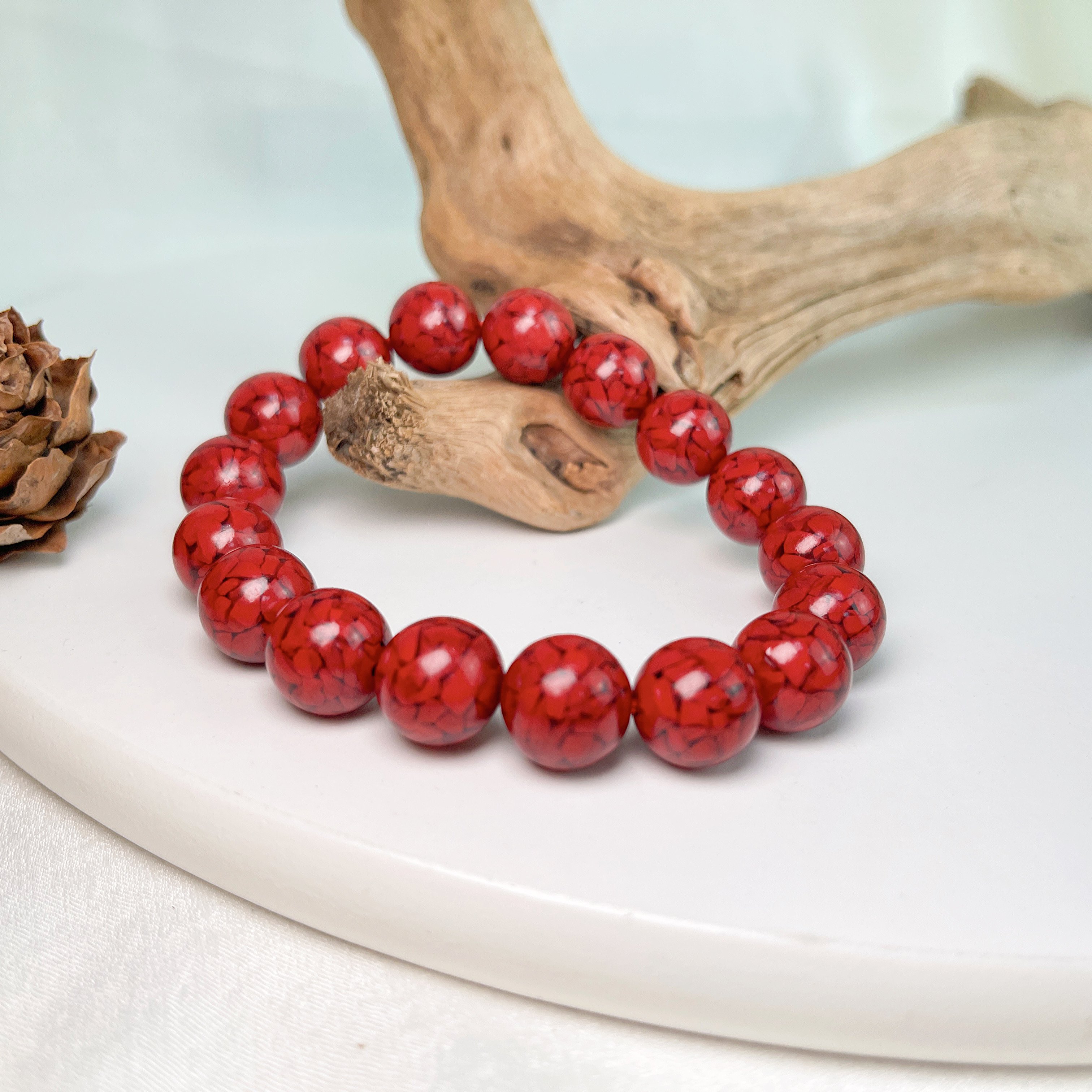 招財&擋煞-《12mm整圈礦體硃砂手鍊》