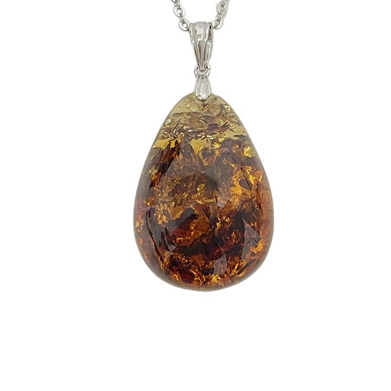 辟邪去災/招財納福-《黃金花珀琥珀項鍊》-1