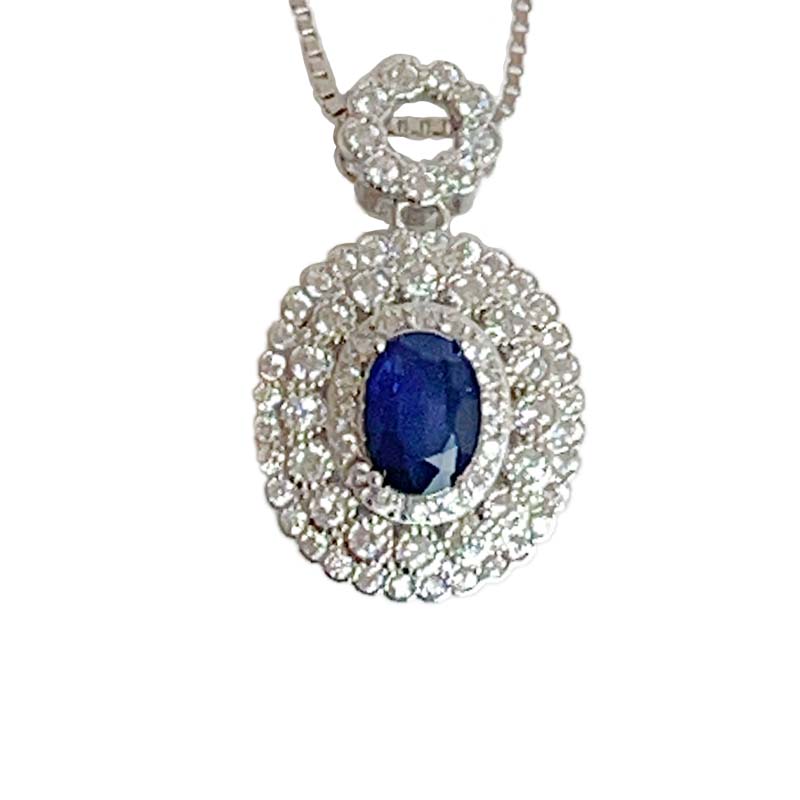 無燒/高貴/藍寶石-《層次滿鑽藍寶石項鍊》