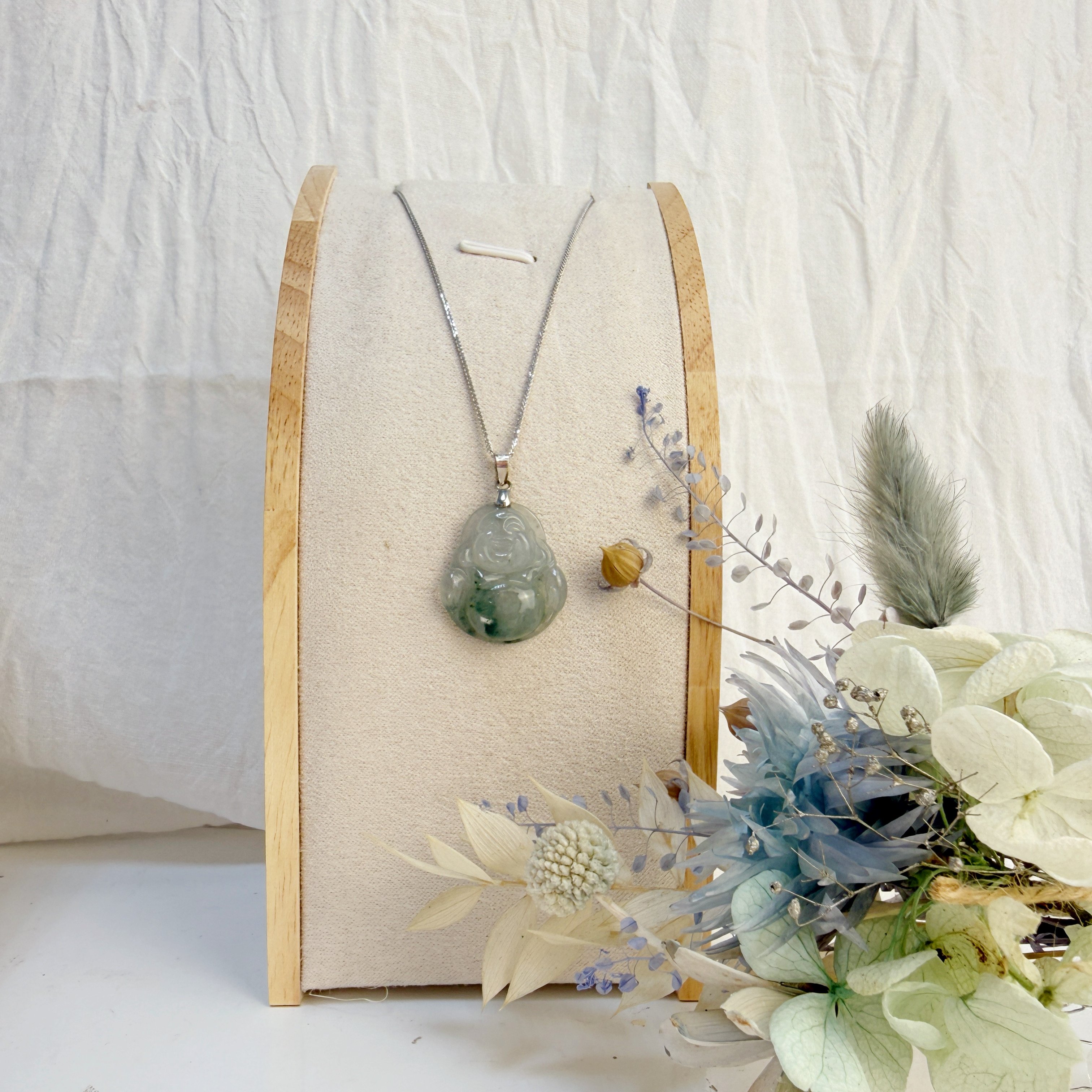 化解煞氣/福氣喜樂-《冰種飄花彌勒佛項鍊》