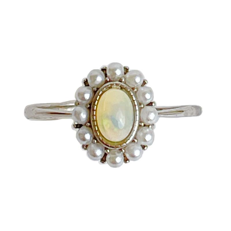 火光遊彩/透體料-《珍珠圈水晶蛋白石戒指》