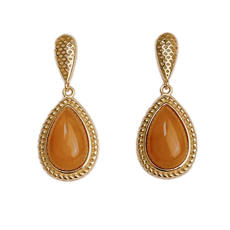 辟邪去災/招財納福-《水滴黃蜜蠟包鑲耳環》