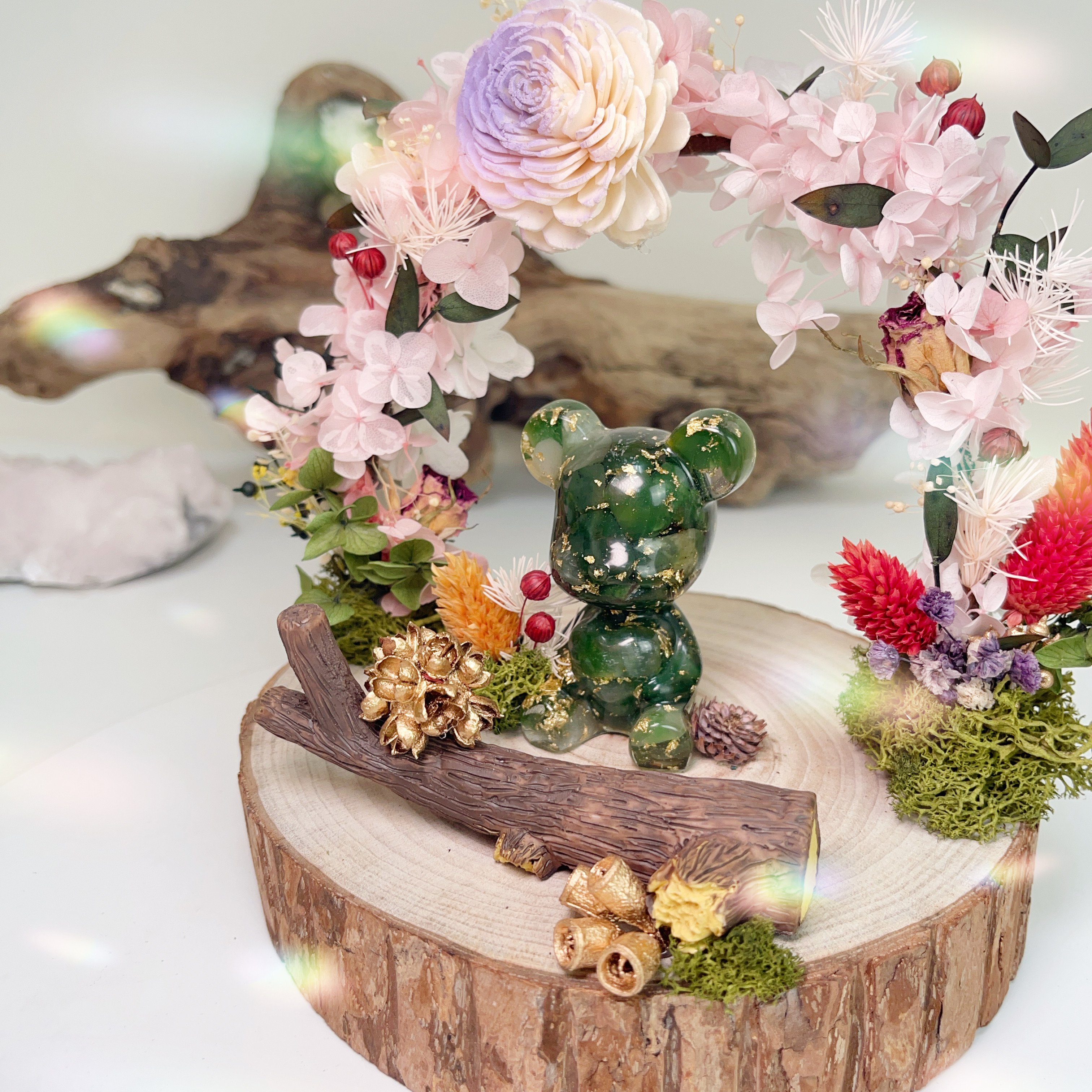 事業發展/招財招貴人-《金箔碧玉抱心熊名片座》