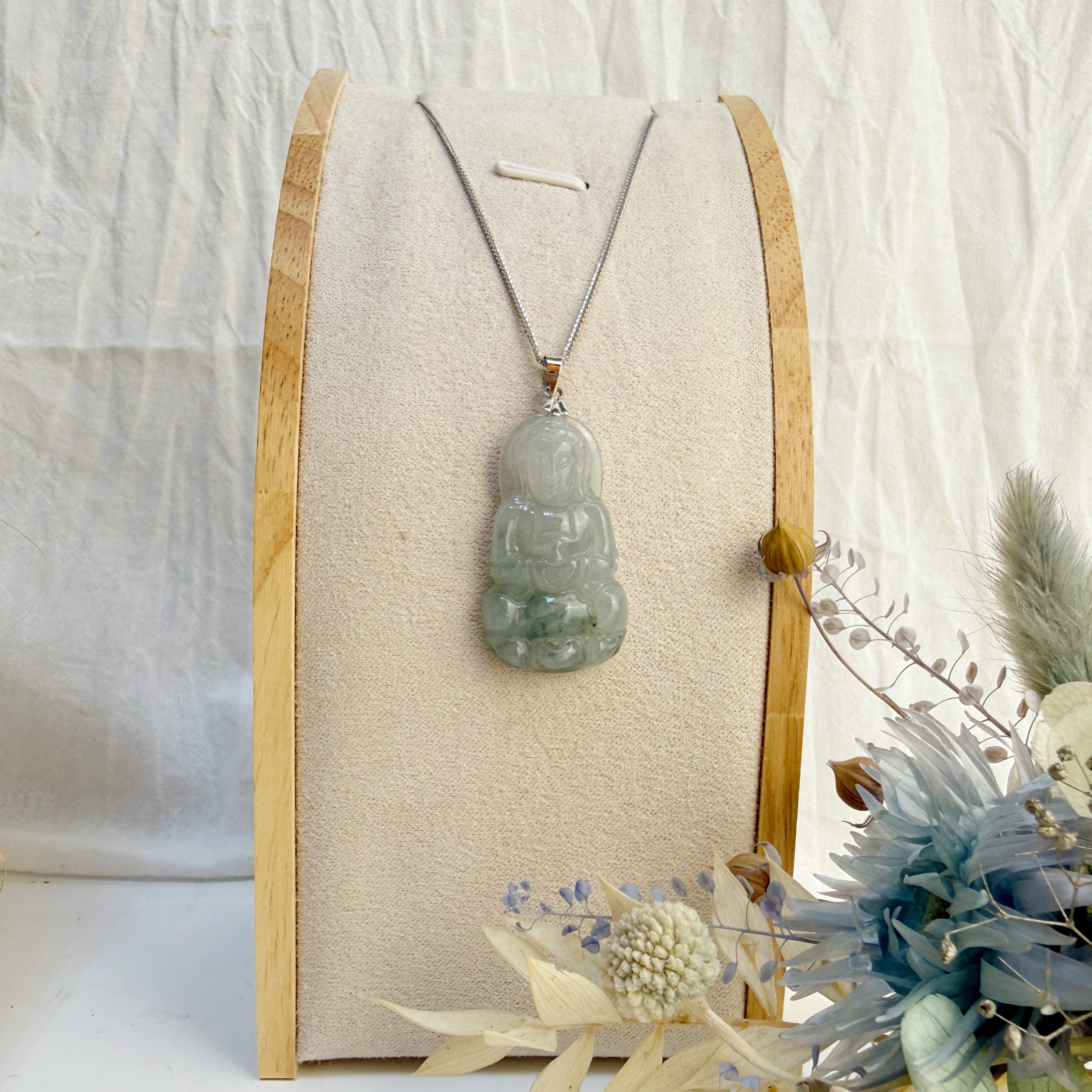 平安/吉祥/靜心-《冰糯種飄花觀音項鍊》