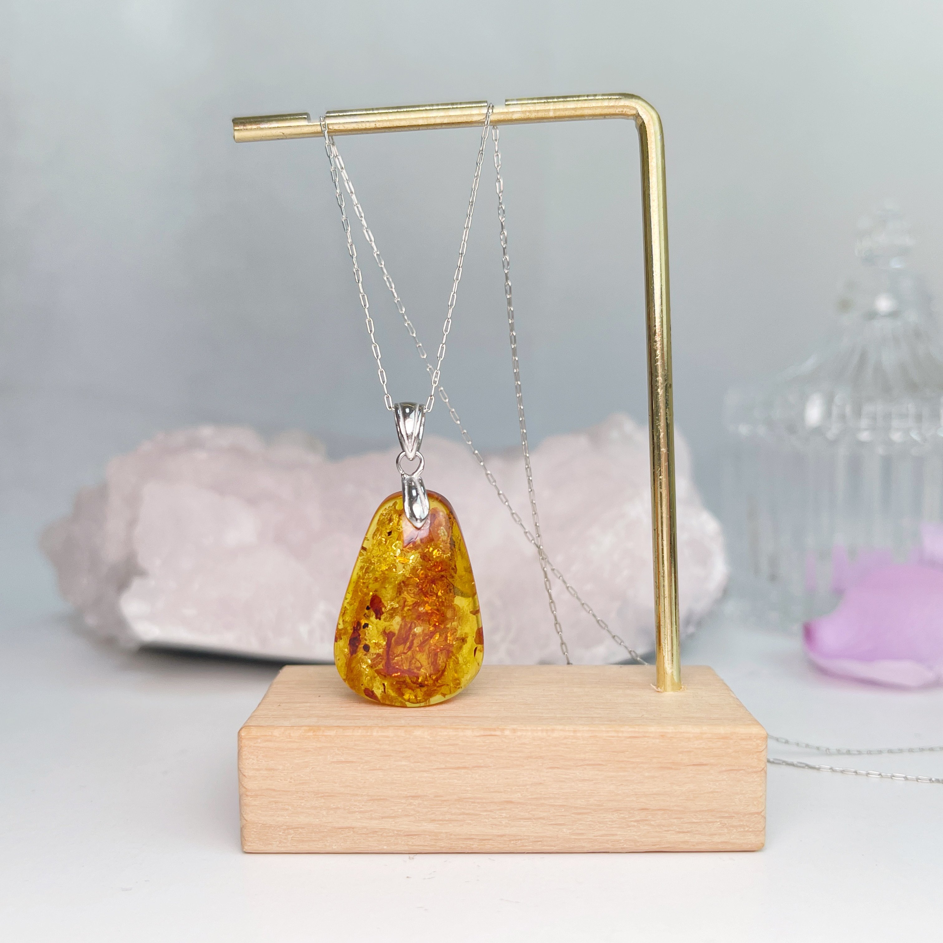 黃金花珀琥珀項鍊-1