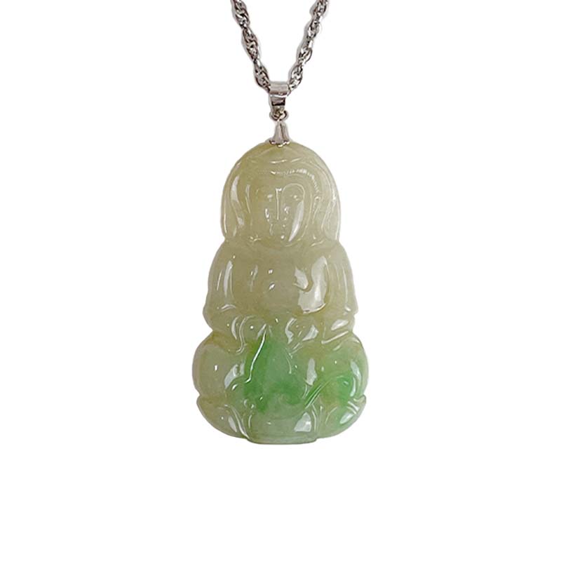 平安吉祥/心靈安定-《綠飄花緬甸玉觀音項鍊》1