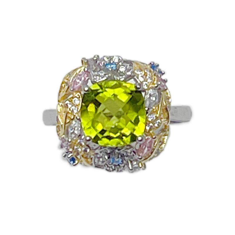 彩色鑲鑽橄欖石戒指