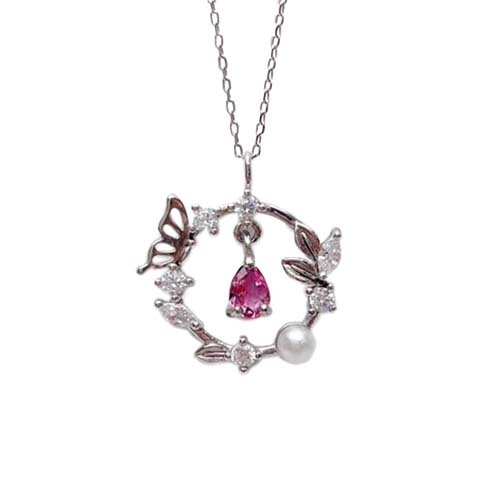 貴人/運勢/珠寶收藏《蝴蝶粉碧璽項鍊》