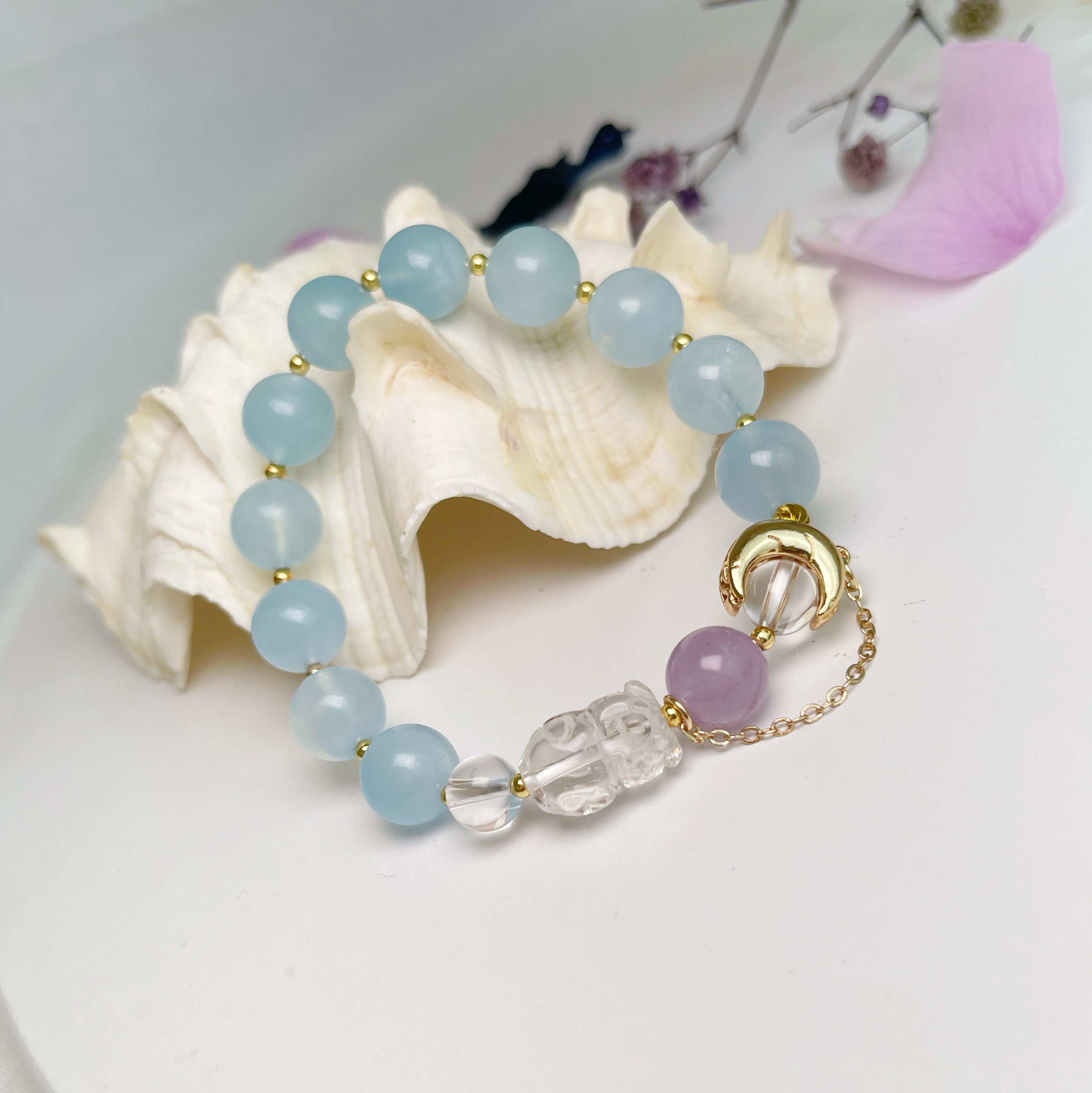 福氣/正能量-《福氣白水晶小豬·海藍寶手鍊》