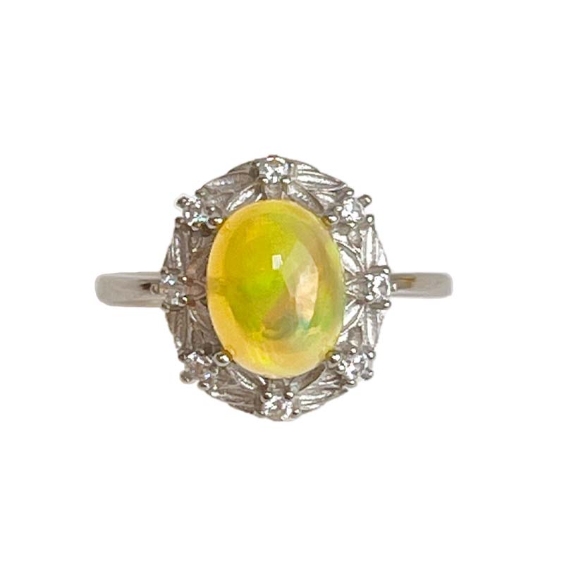 火光遊彩/透體料-《高遊彩水晶黃蛋白石戒指》