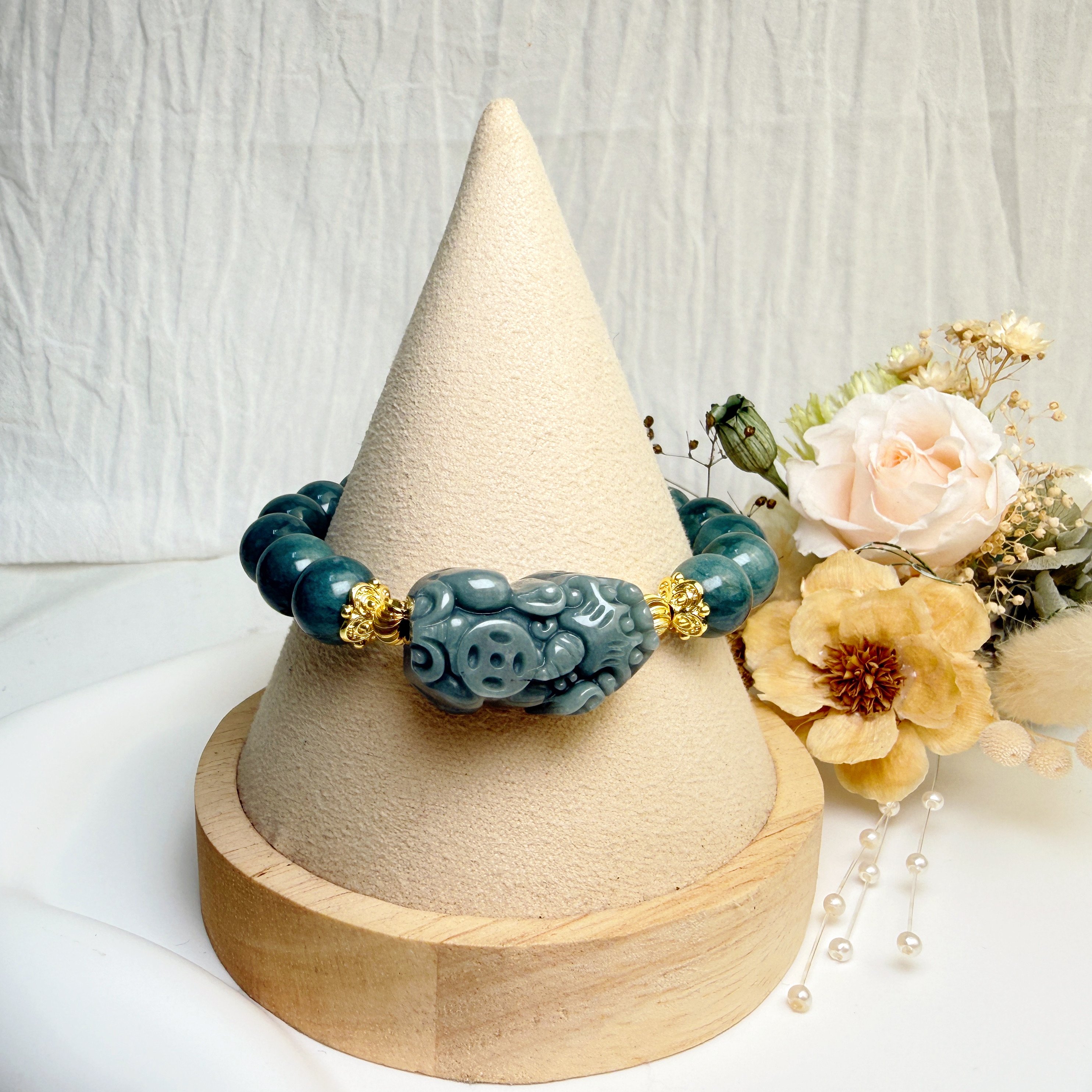 珍品收藏/守護的能量-《油青種翡翠貔貅手鍊》