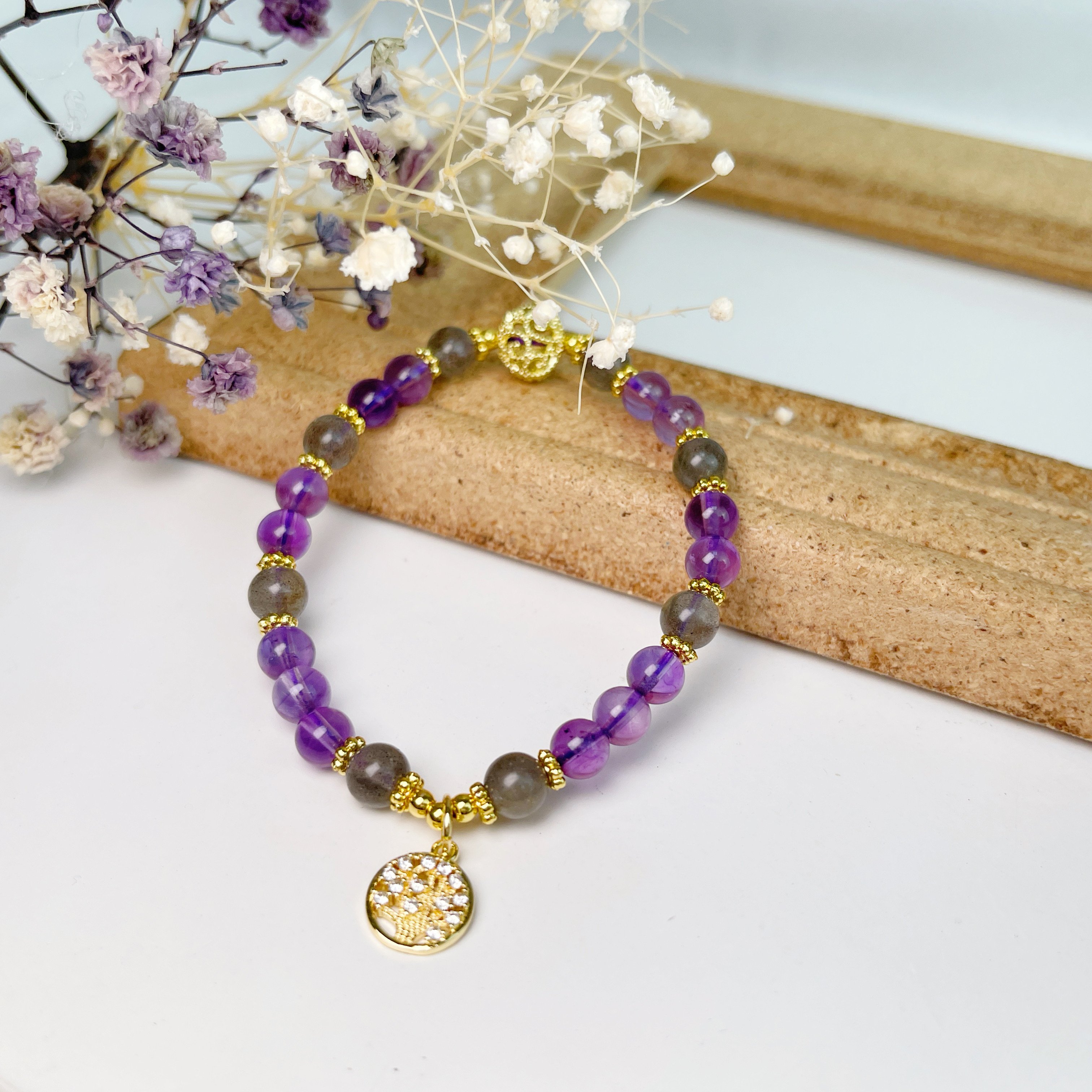 生命之樹紫晶拉長石手鍊