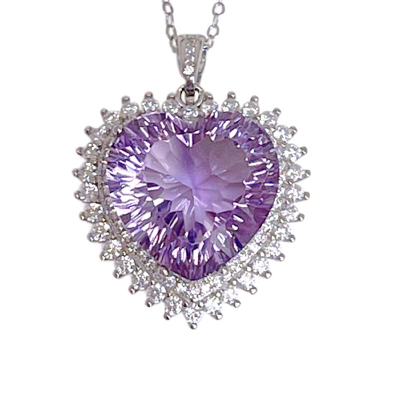 高工藝/珠寶級-《雙鑽圈愛心紫水晶項鍊》