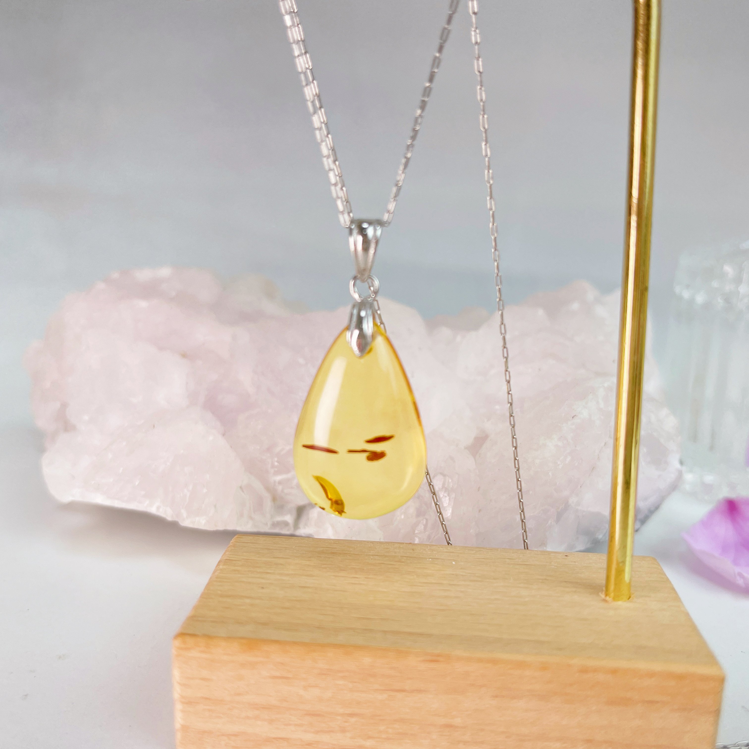 黃金花珀琥珀項鍊-4