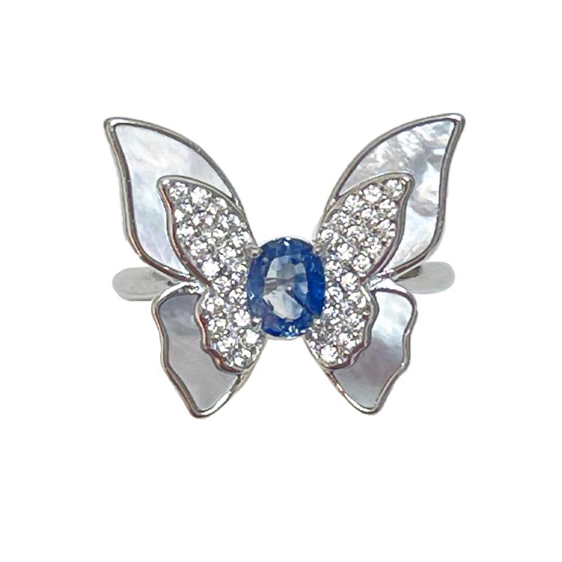 貝母蝴蝶藍寶戒指