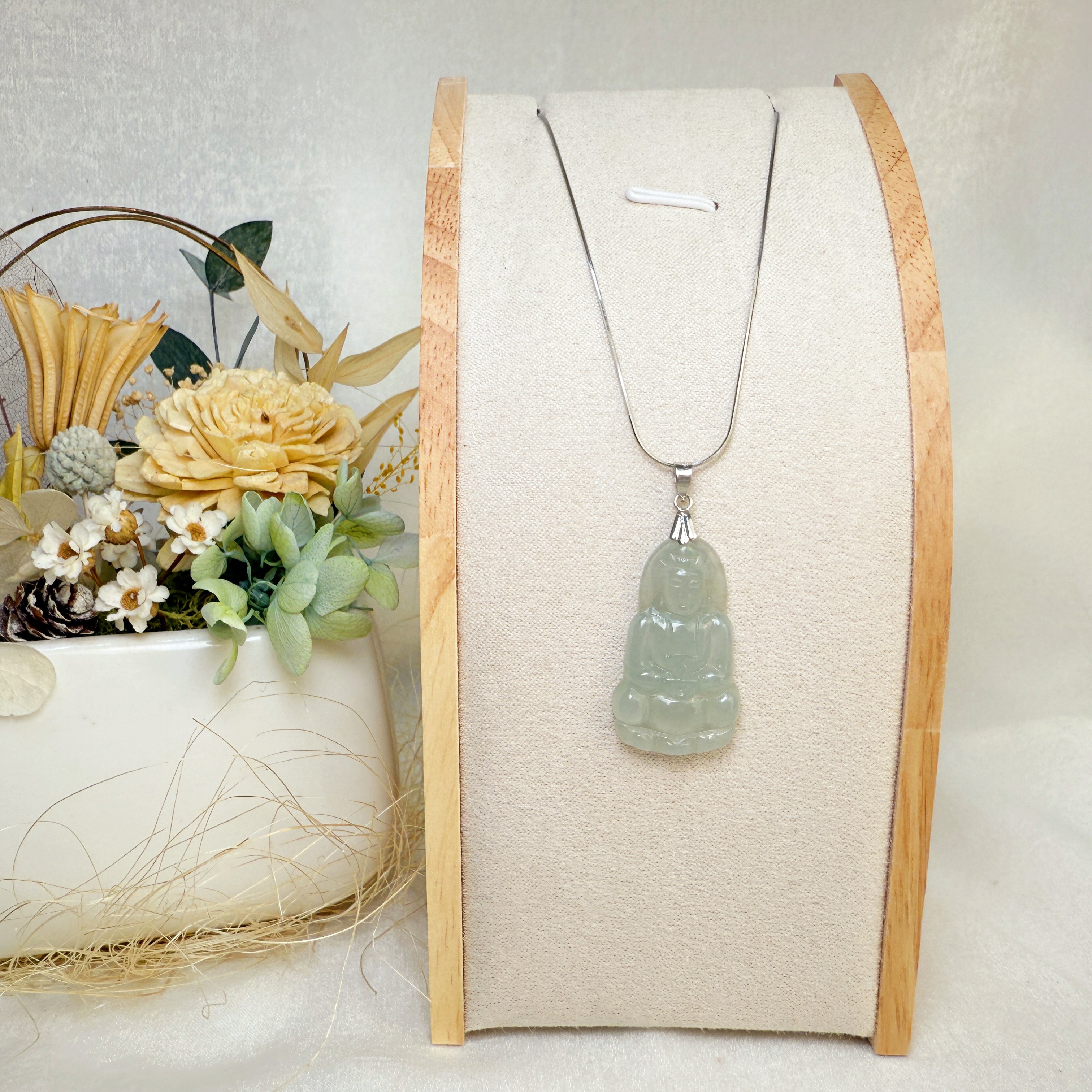 平安吉祥/心靈安定-《冰種緬甸玉觀音項鍊》