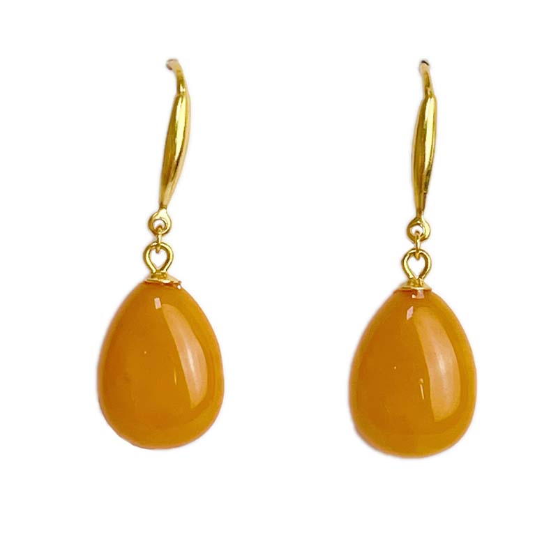 辟邪去災/招財納福-《簡約設計黃蜜蠟耳環》