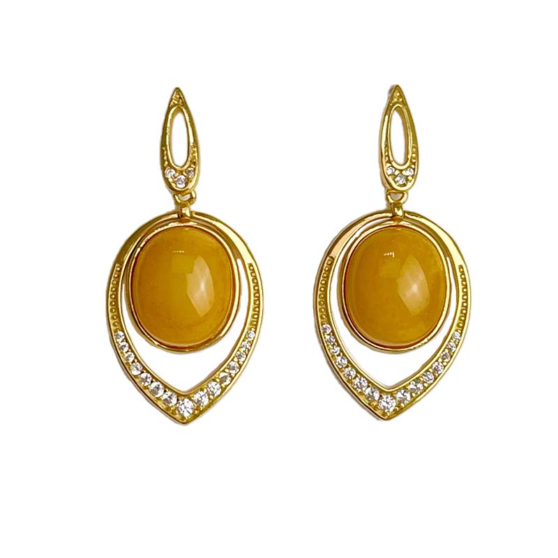 辟邪去災/招財納福-《輕奢華珍品黃蜜蠟耳環》