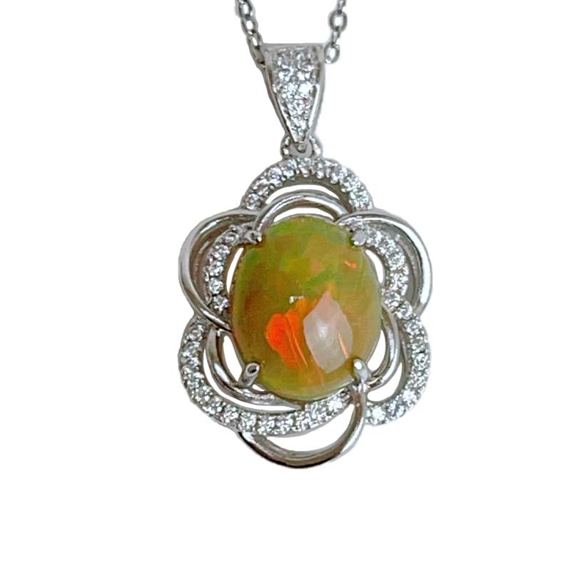 火光遊彩/透體料-《橘黃色蛋白石蛋面項鍊》