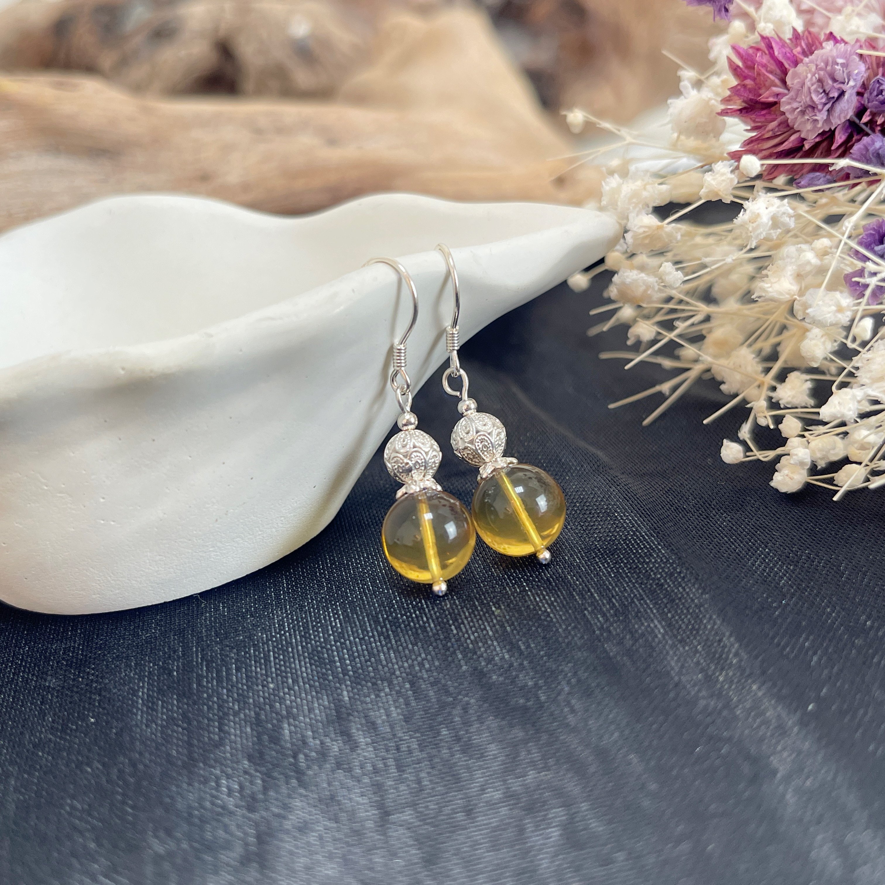 金藍高淨體/避邪招財-《收藏級藍珀琥珀手作耳環》