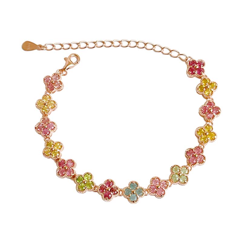 色澤濃郁/彩虹避邪-《花朵彩色碧璽珠寶手鍊》