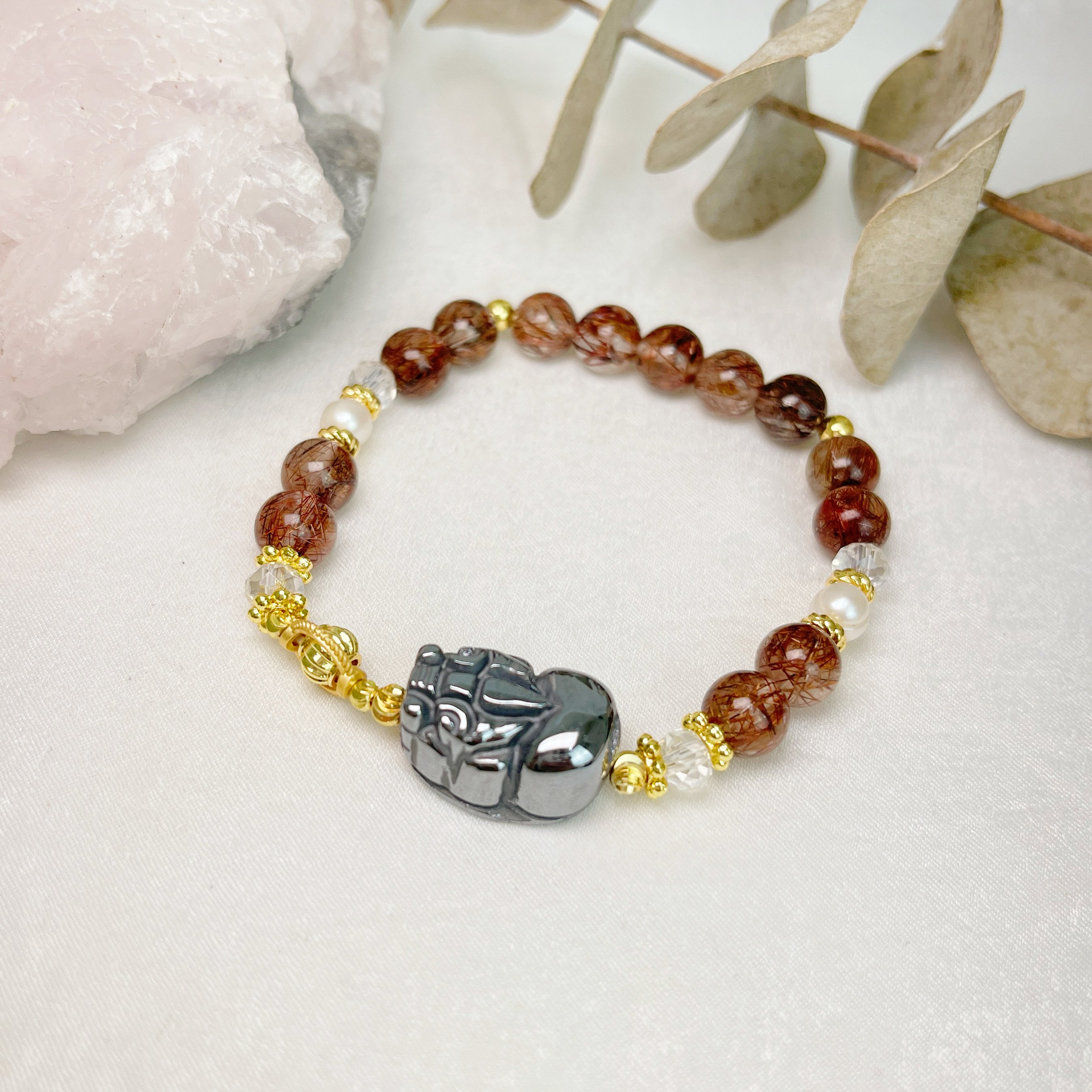 鈦赫茲貔貅·紅銅鈦手鍊