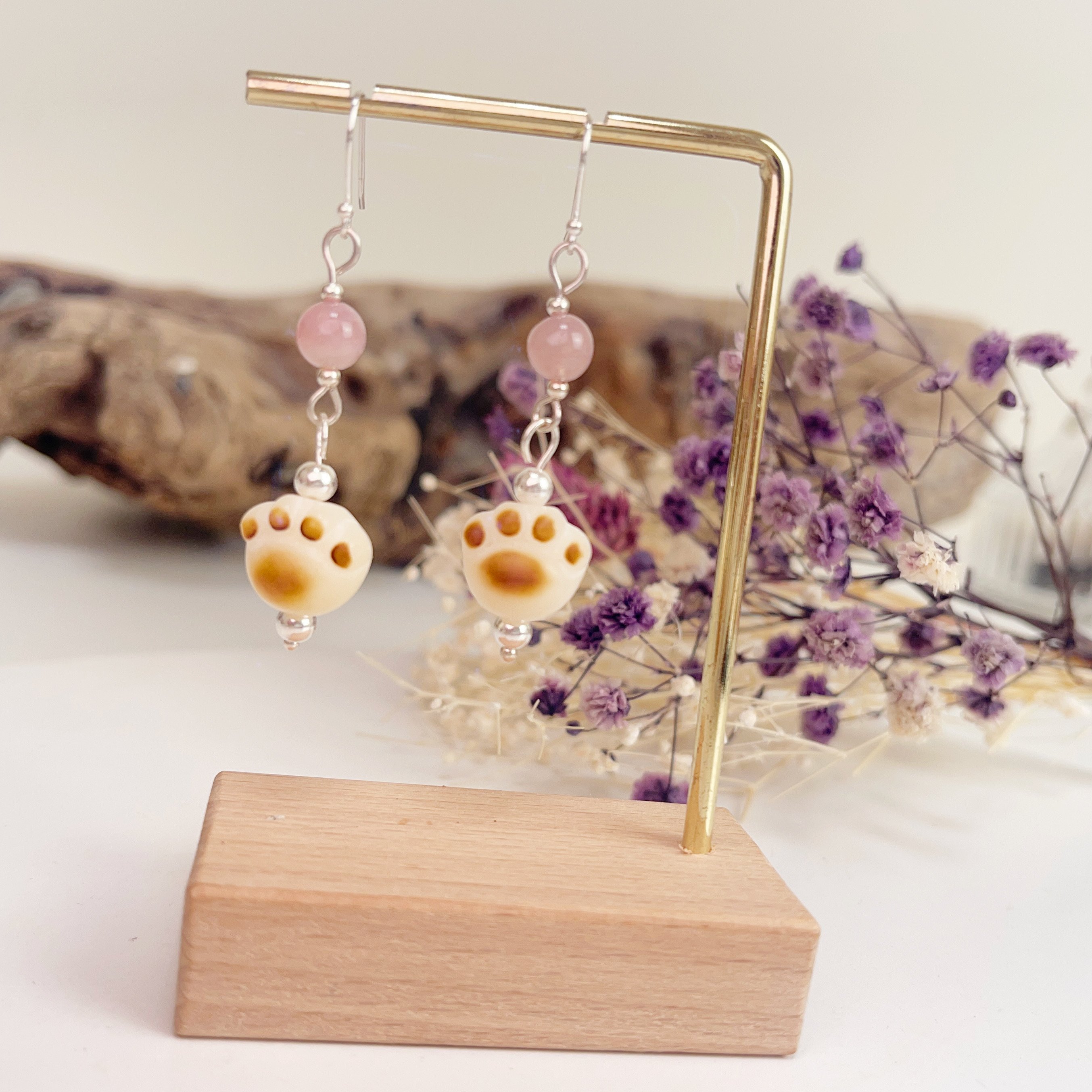 自然風貓掌耳環