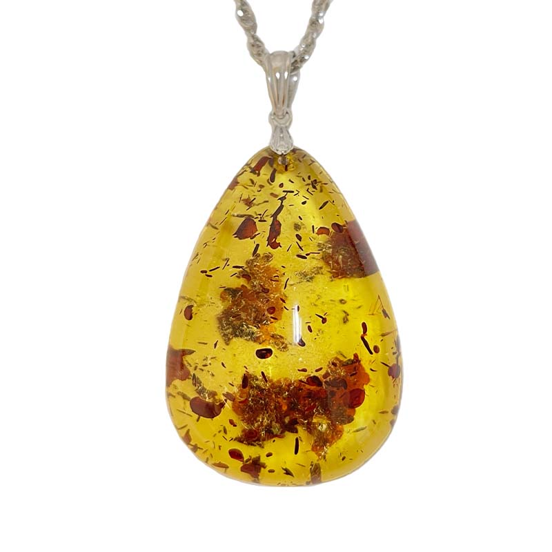 避邪去災/招財納福-《清料黃金花珀琥珀項鍊》