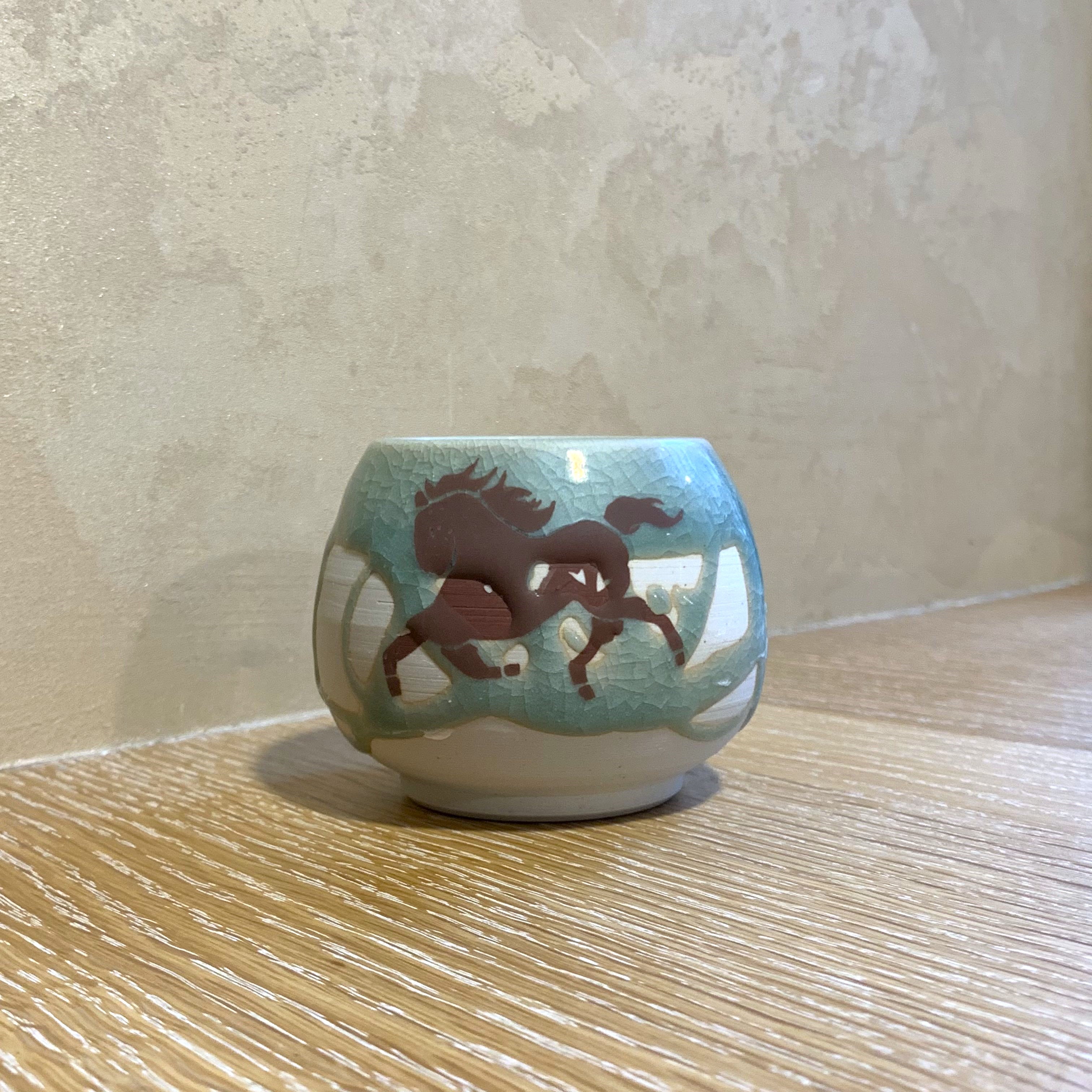 大堀相馬燒 京月窯 姥口茶杯（馬繪柄）