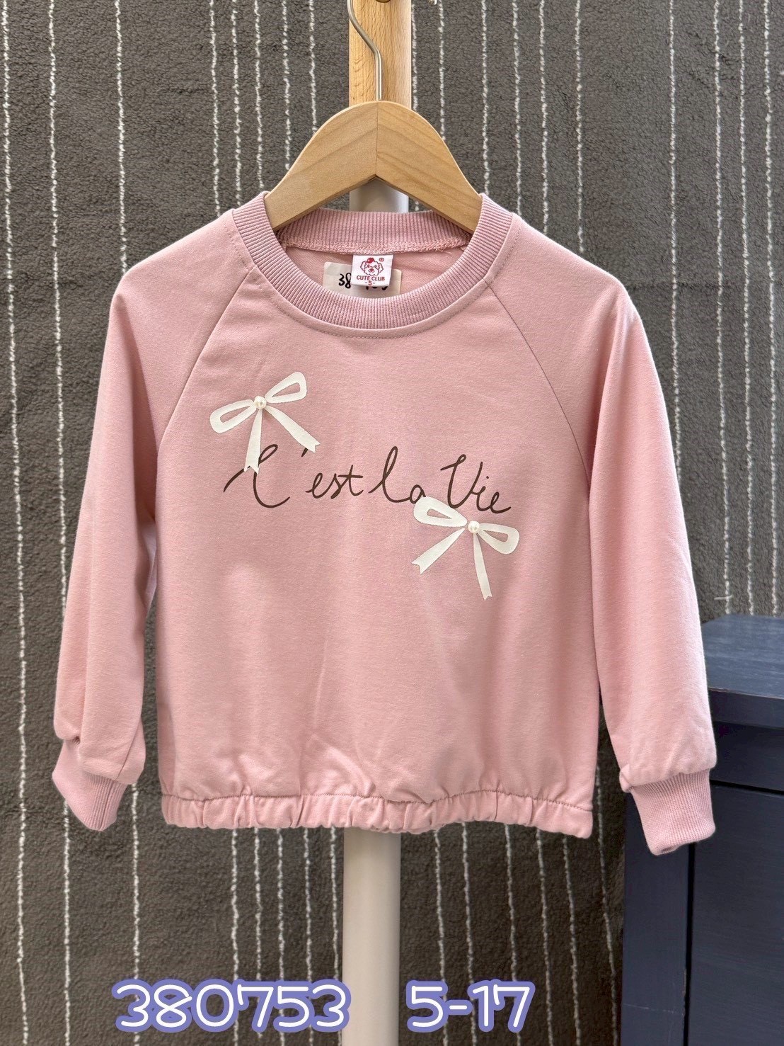 【C’est la Vie 韓系◆毛圈◆櫻花粉.法式立體蝴蝶結｜薄衛衣】