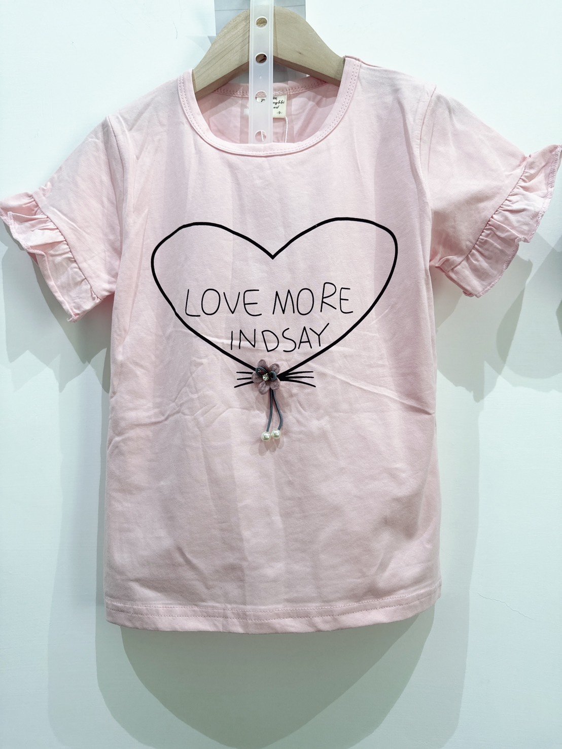 【Heart Pearl Bow愛心珍珠荷葉袖｜短T】