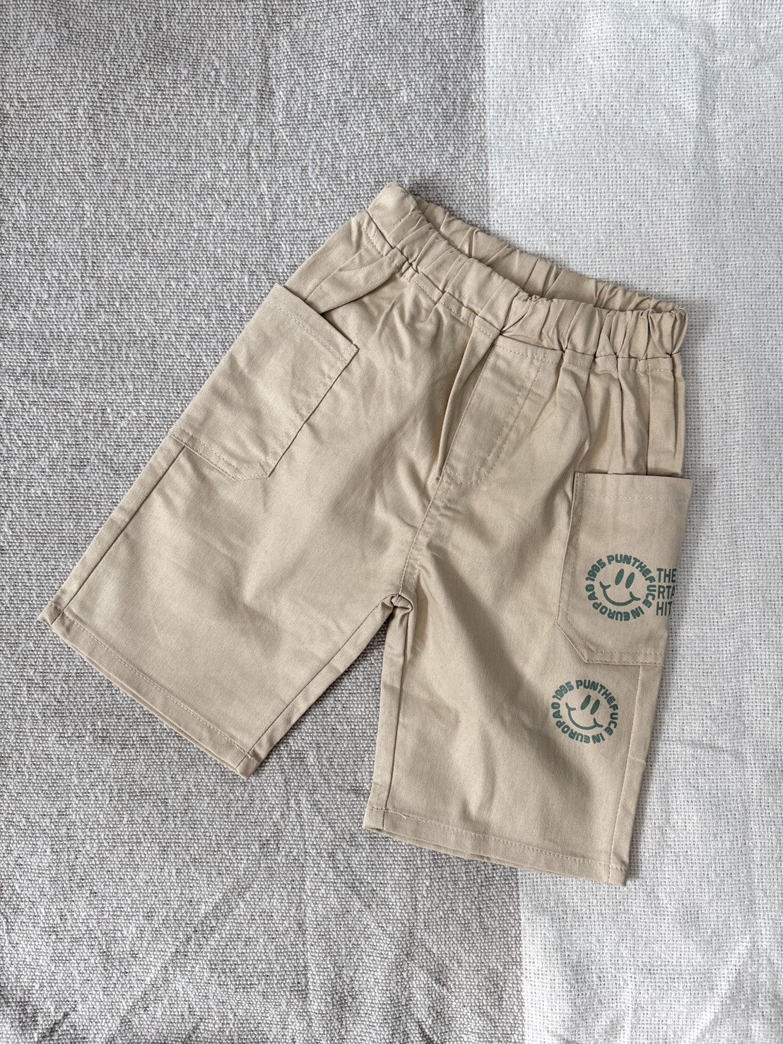 【HAPPY SMILE｜笑臉卡其色工裝｜短褲】