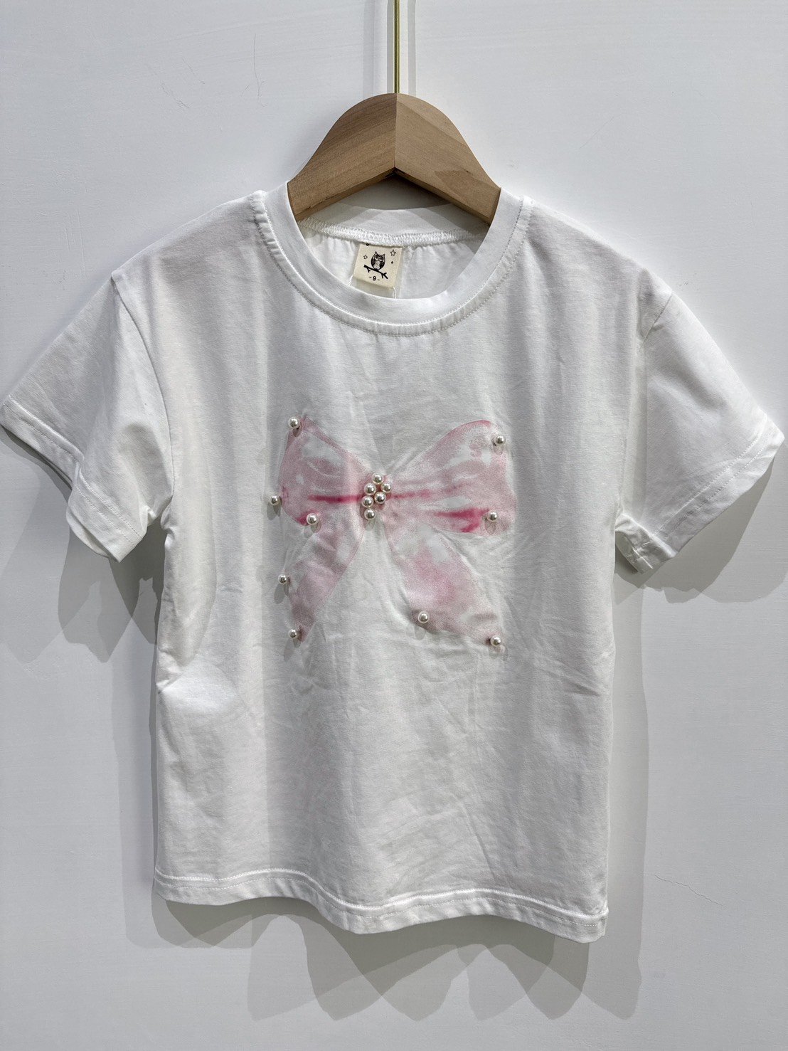 【PEARL BOW｜立體珍珠蝴蝶結白色｜短T】