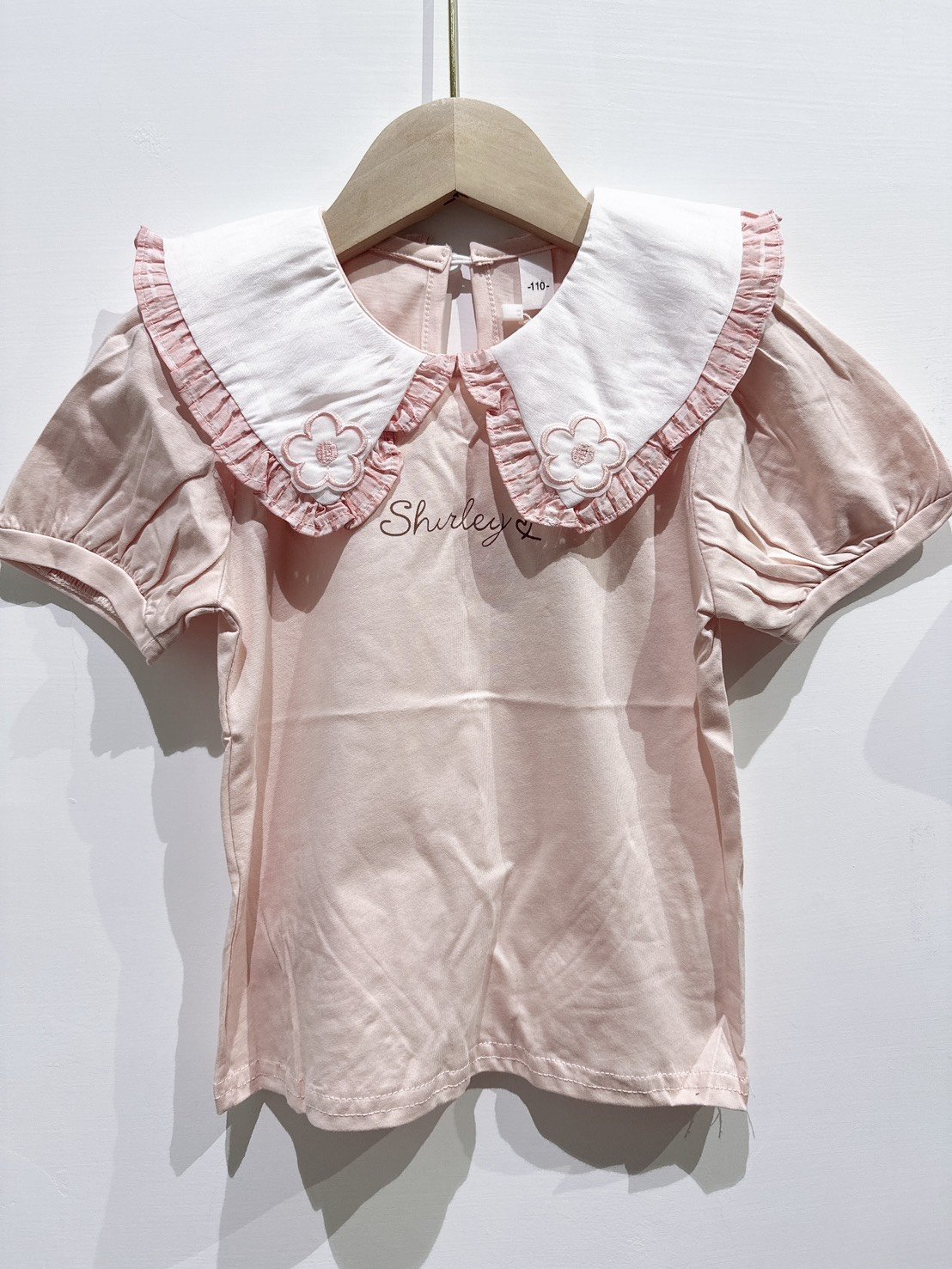 【Flower shape花邊娃娃領泡泡袖｜短T】