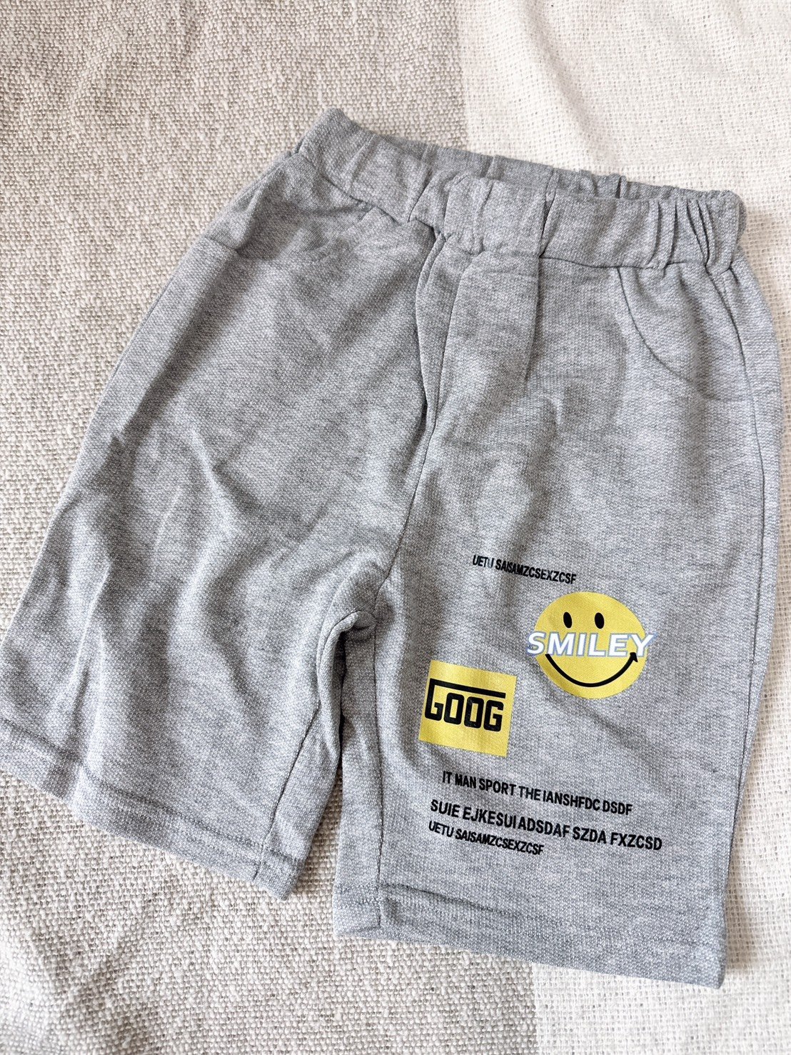 【GOOG Smile 灰色笑臉棉質休閒｜短褲】