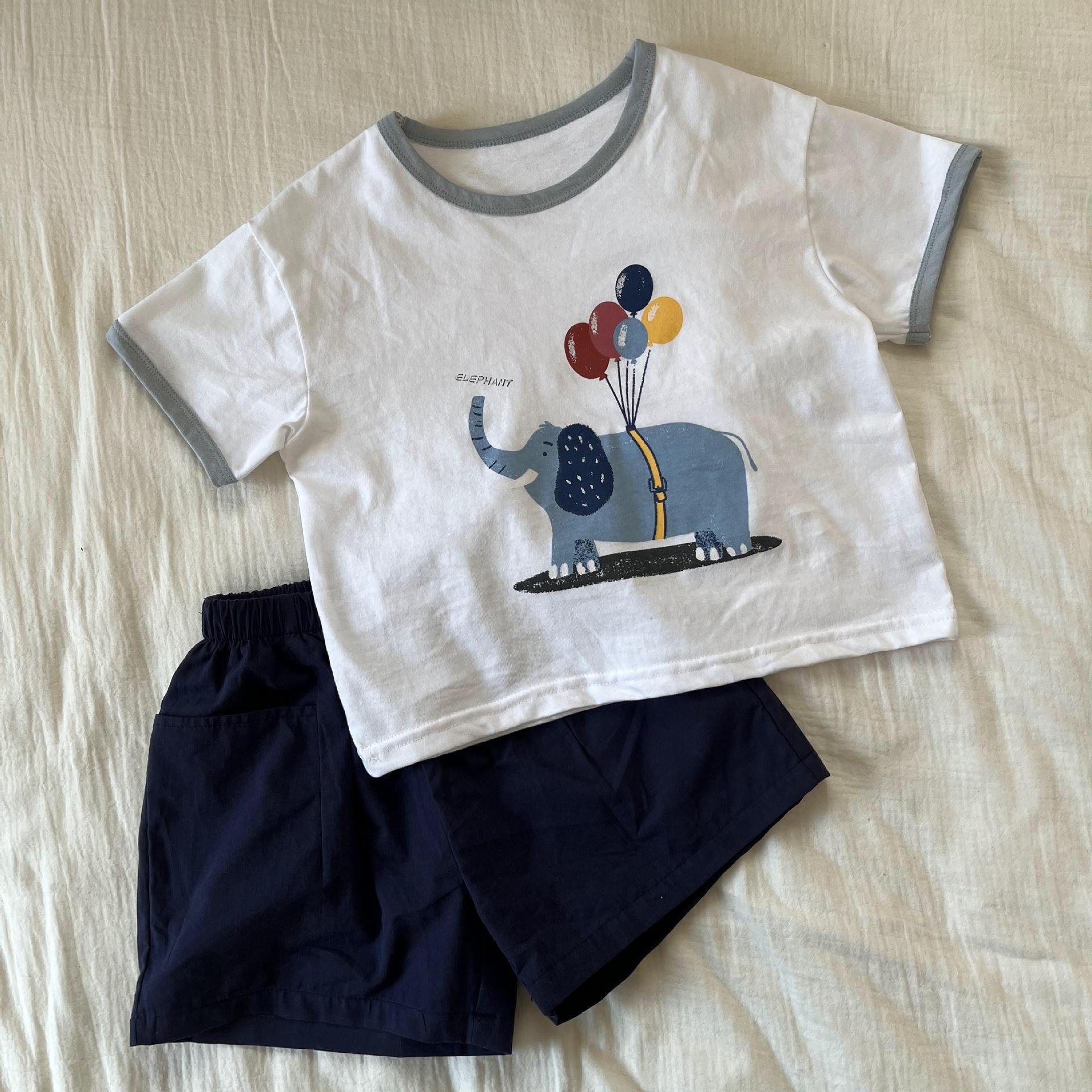 【氣球小象棉感短袖上衣+褲子｜套裝】