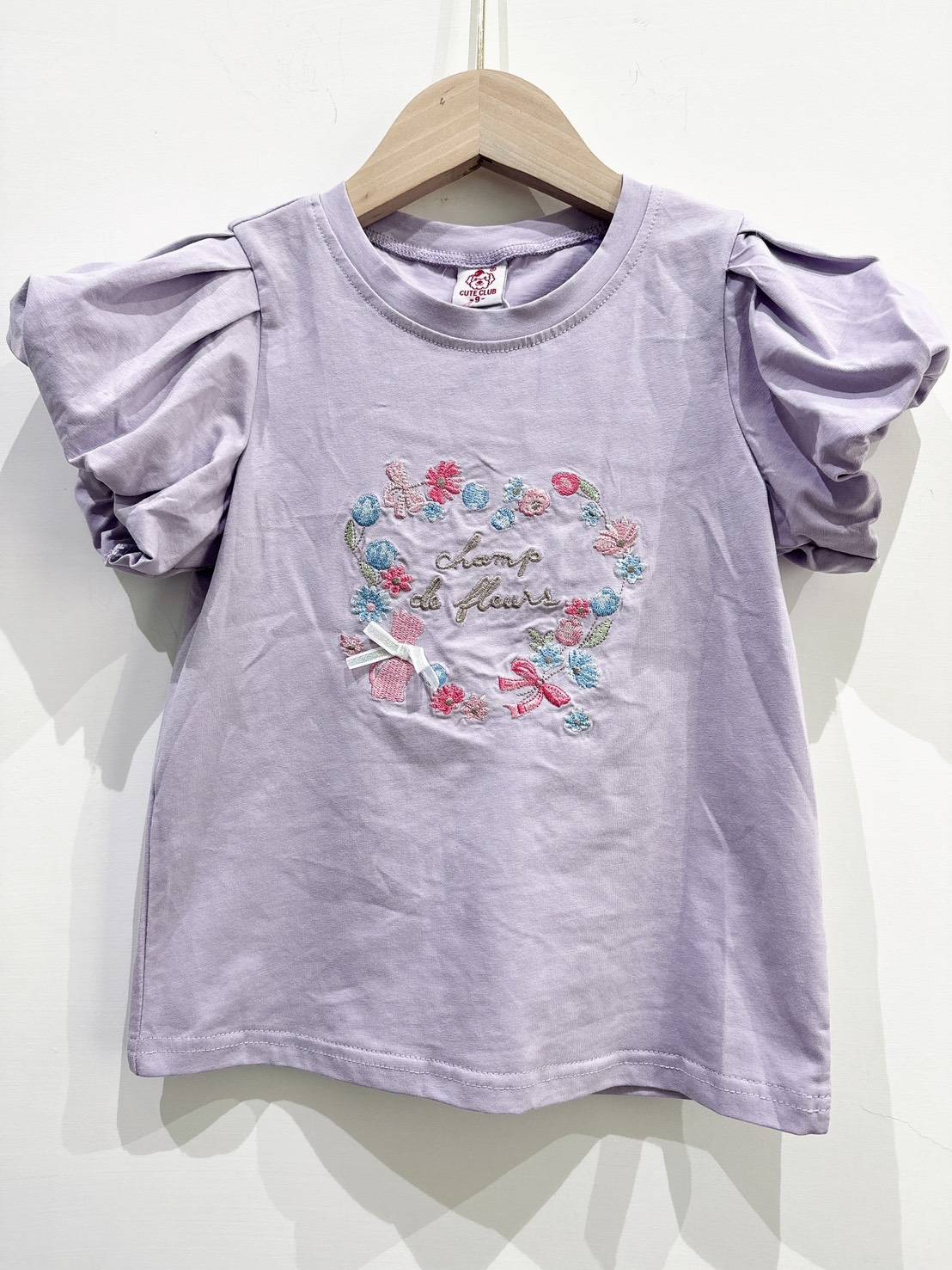 【French Princess法式花圈刺繡泡泡袖｜短T】