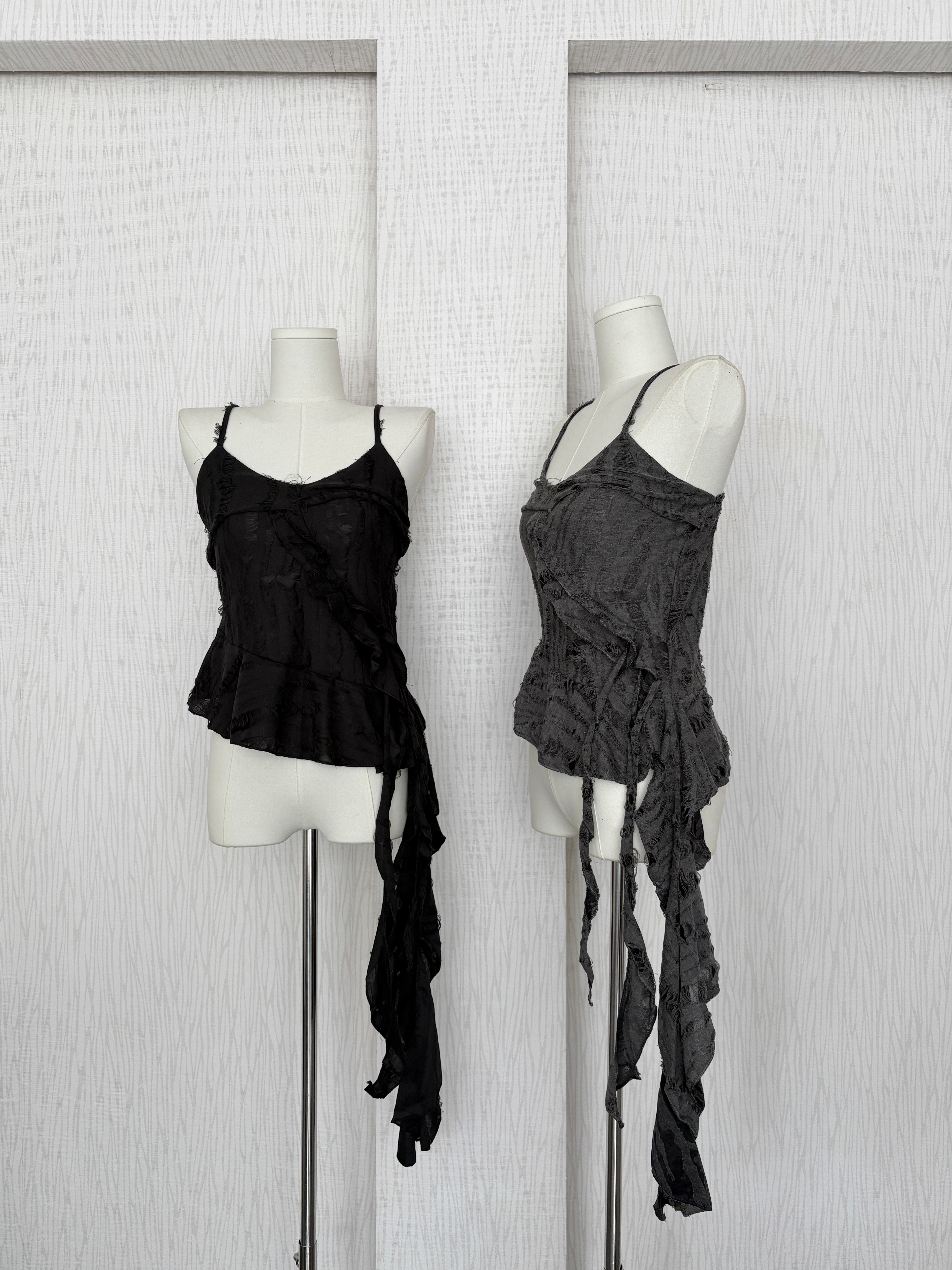 廢土風刷破墜布細肩背心