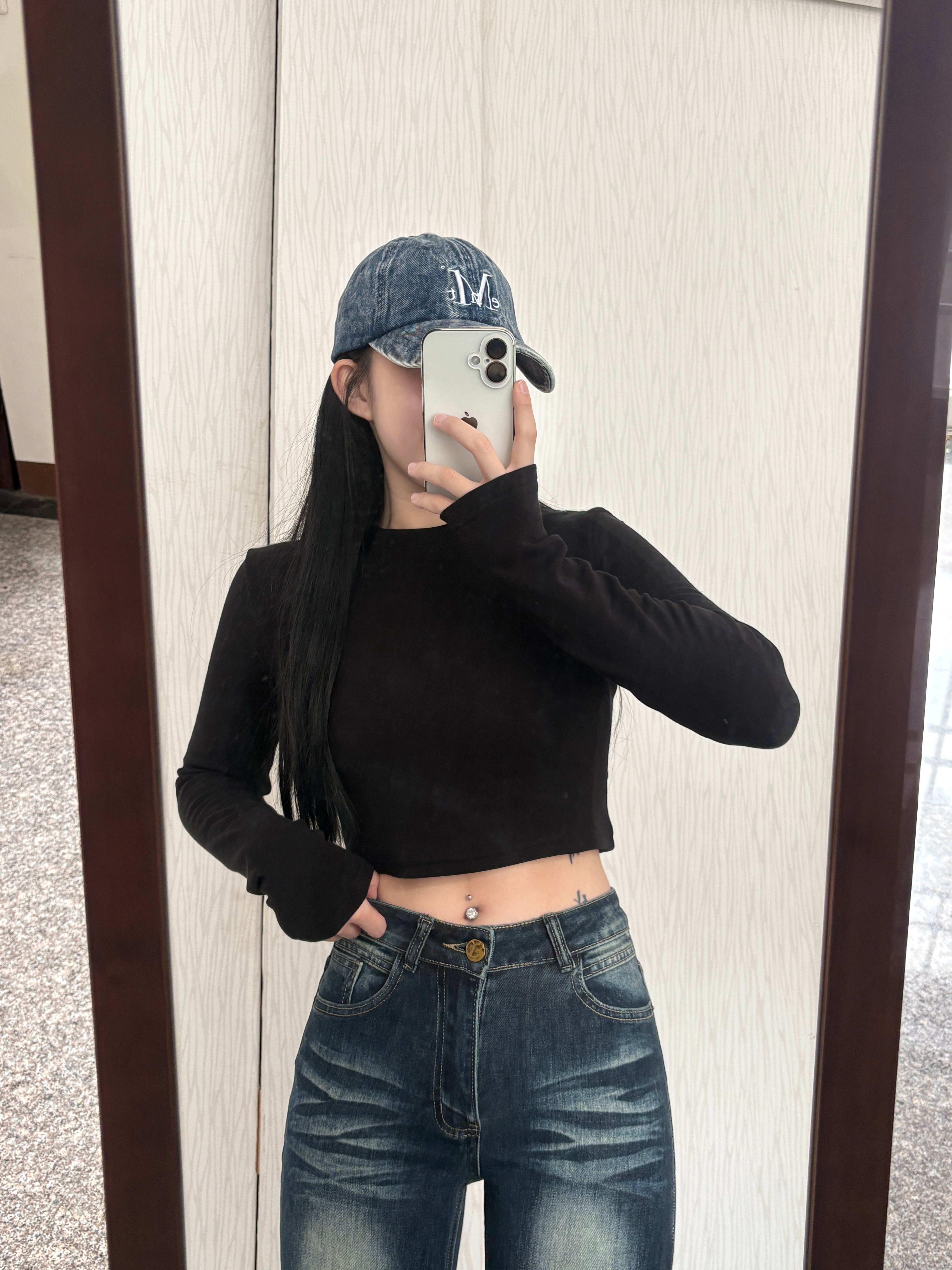 【換季特賣】素面圓領短版內磨毛長袖上衣