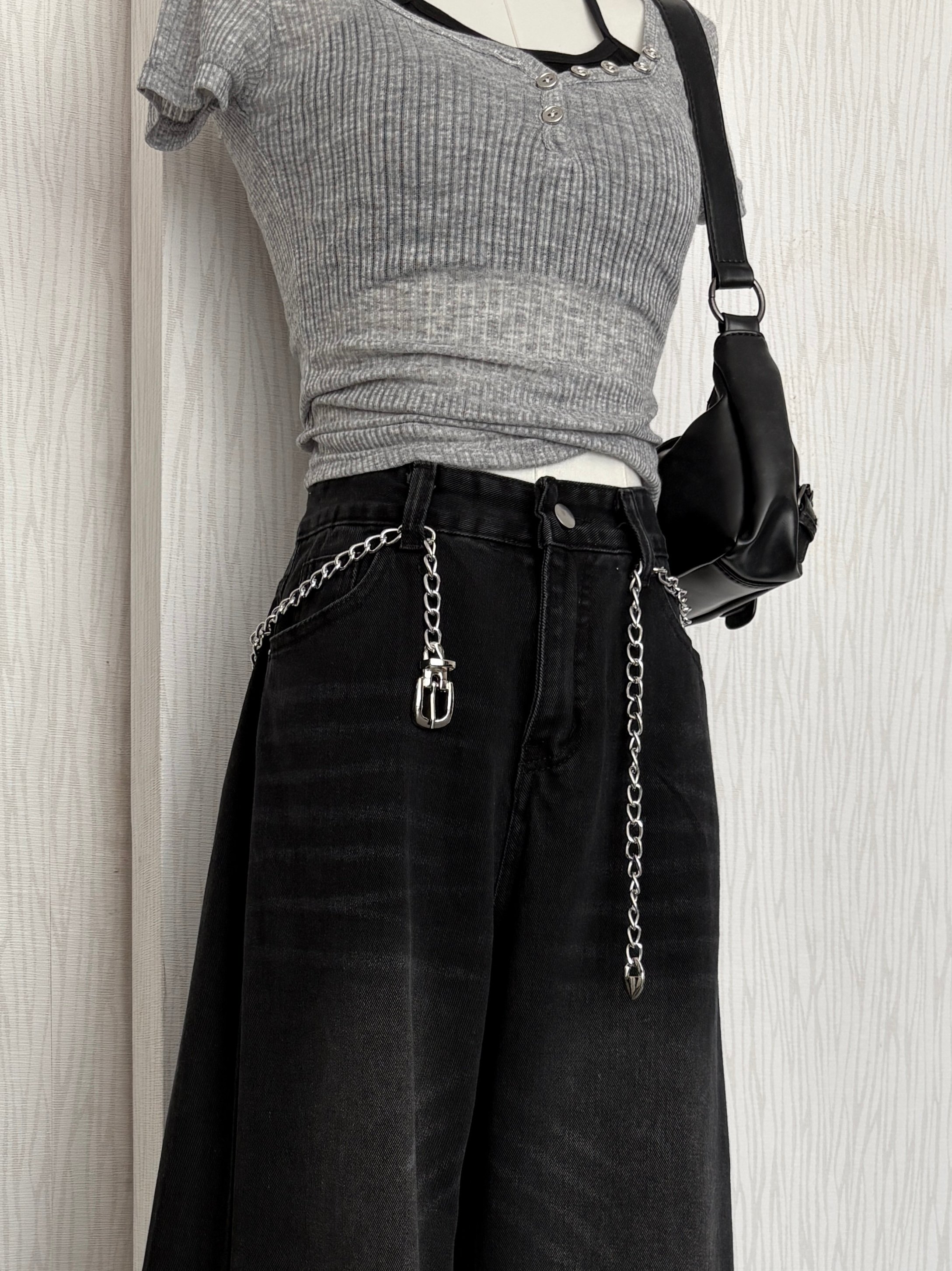 個性方頭銀色腰鍊