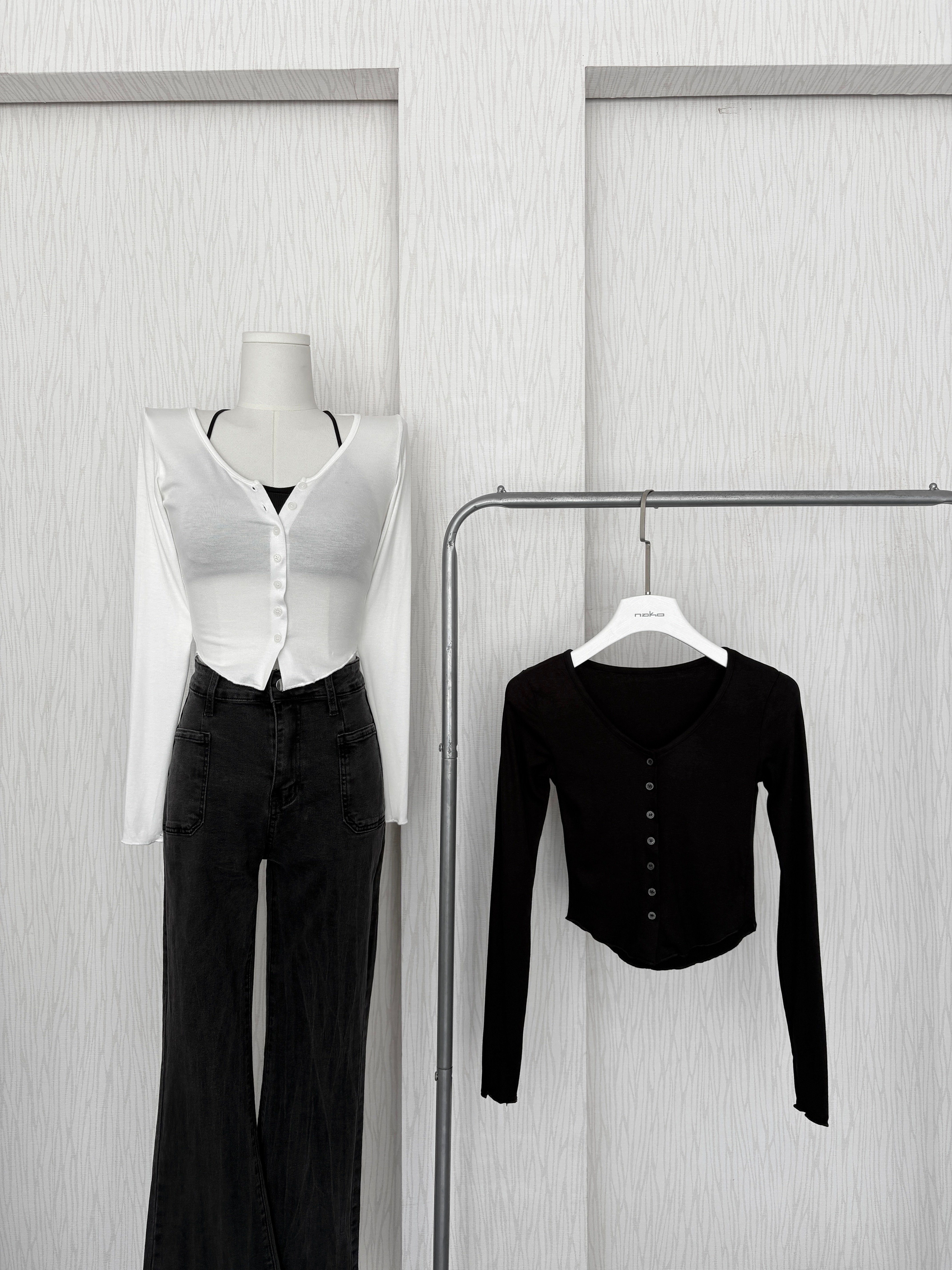 訂製款⊹排扣下U軟綿超彈貼身長袖上衣