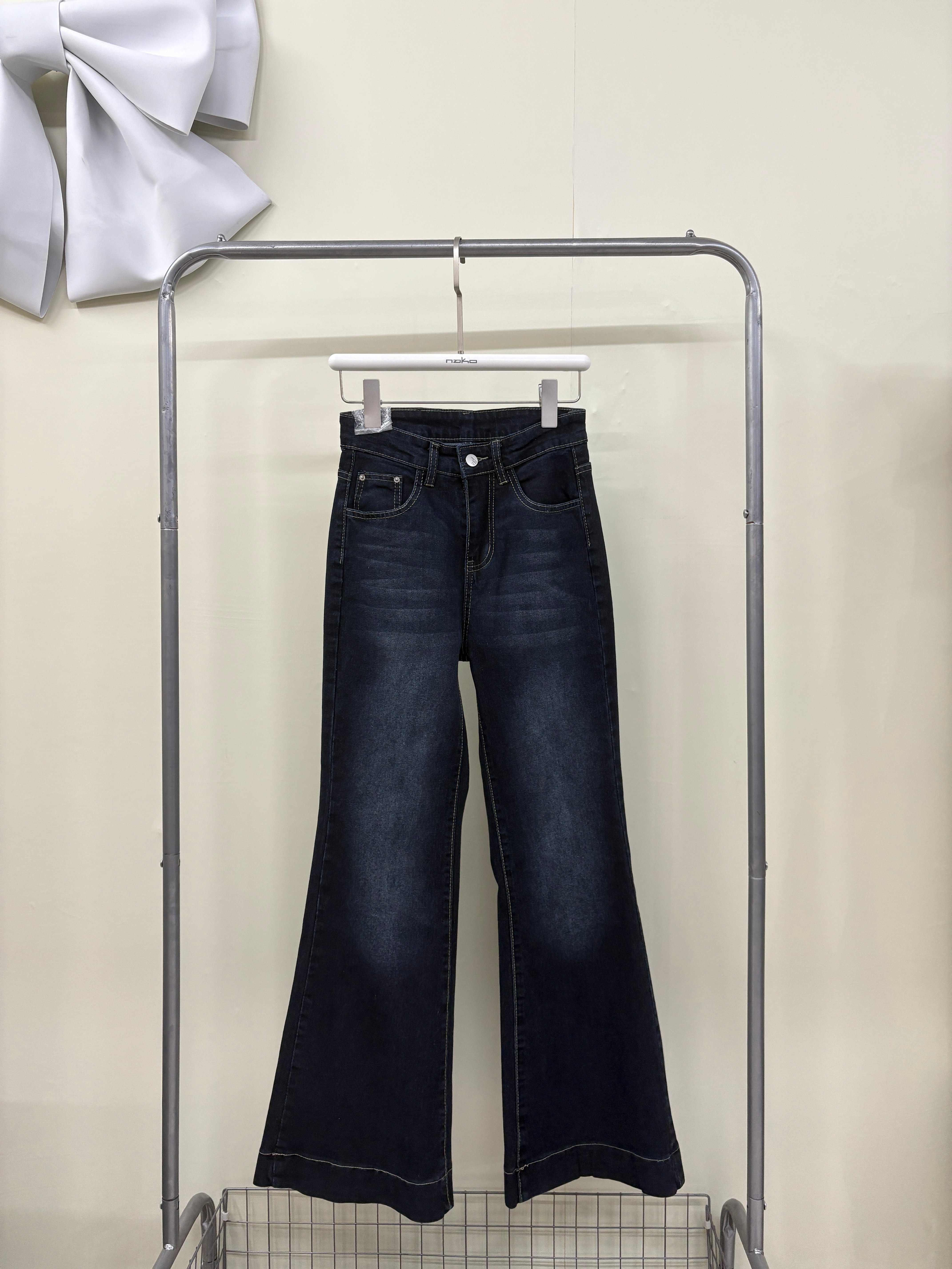 【現貨】原色藍寬車線牛仔喇叭褲