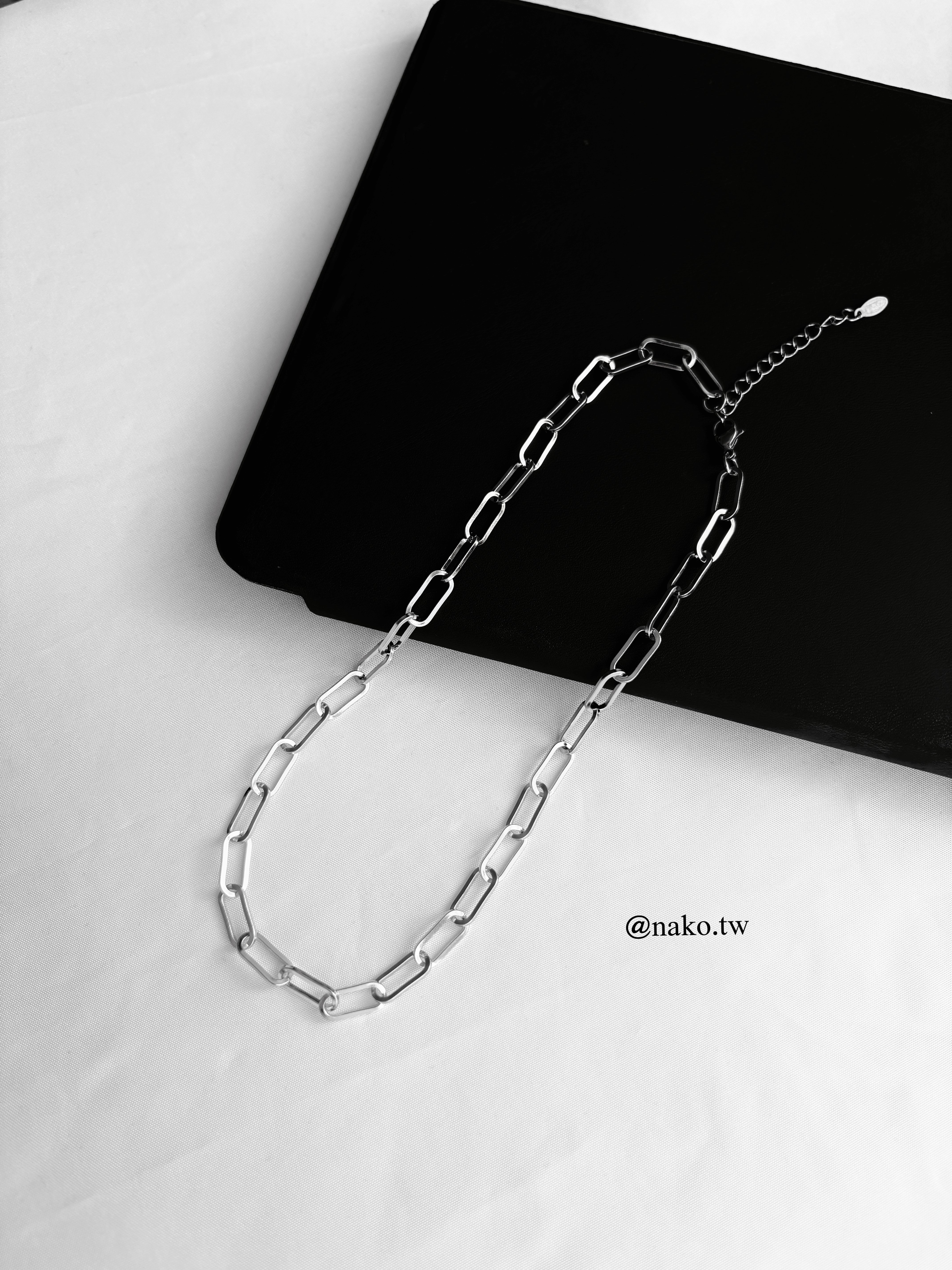 個性橢圓串銀短鍊項鍊