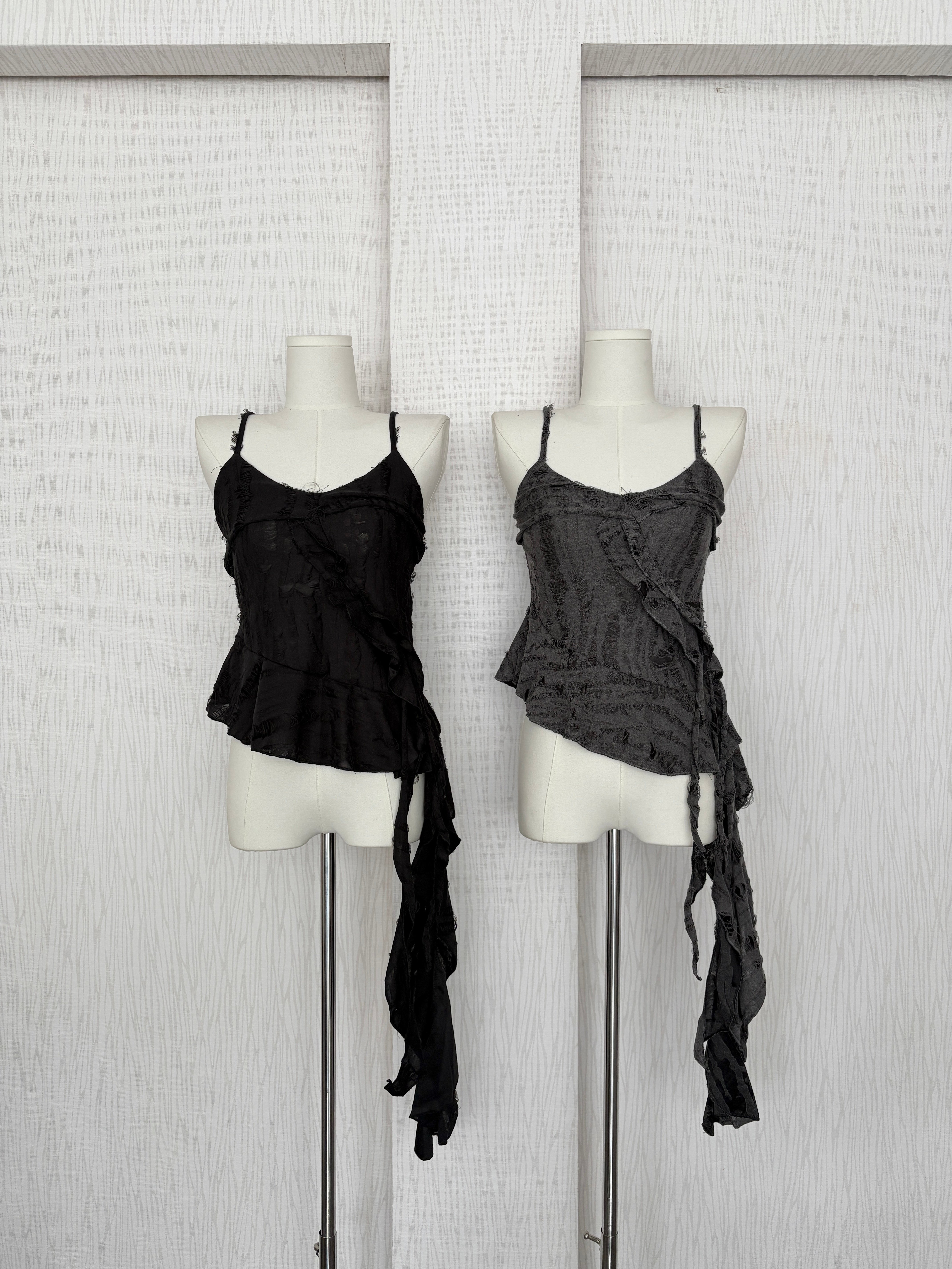 廢土風刷破墜布細肩背心