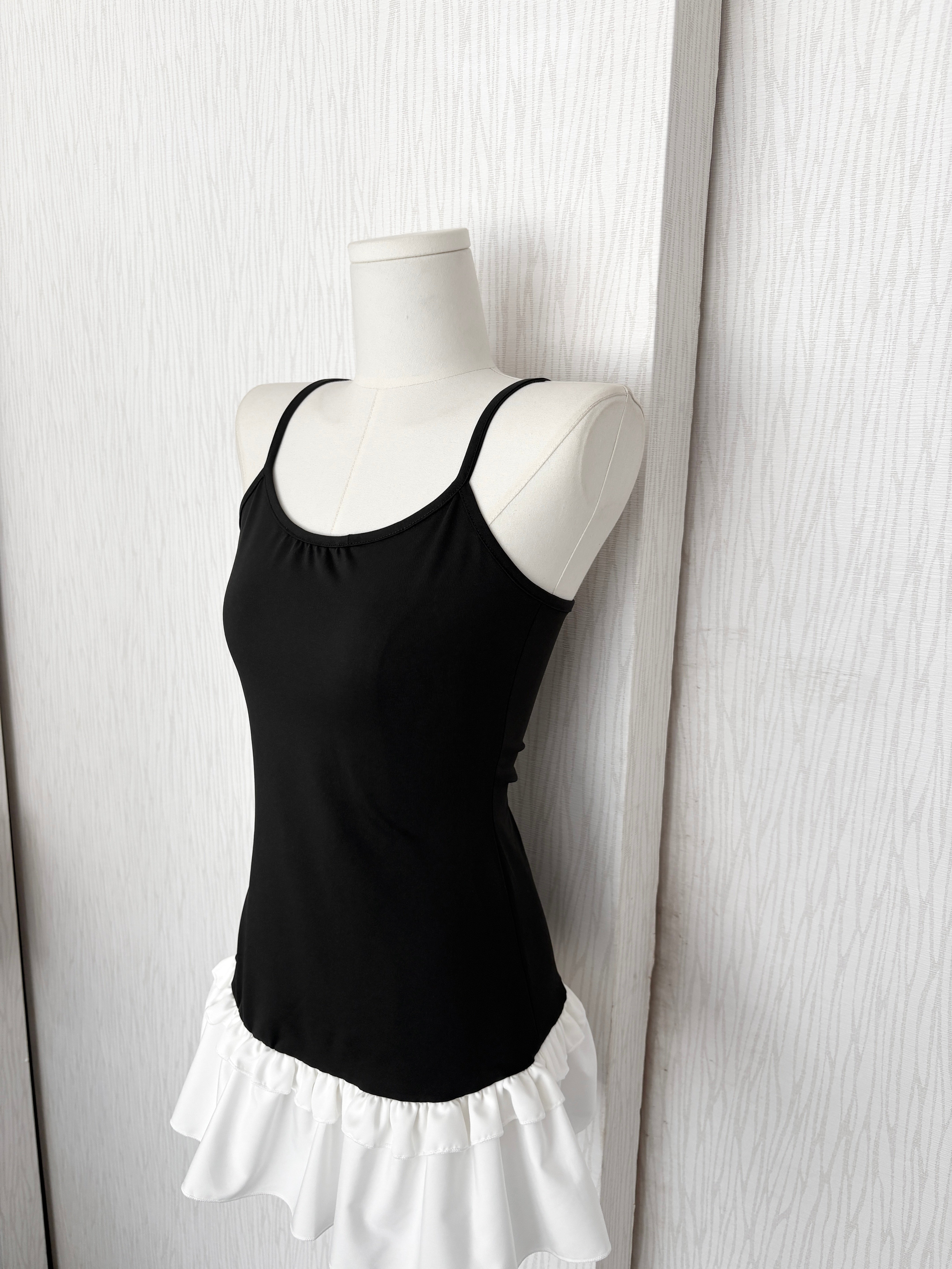 韓系拼接蛋糕下擺細肩打底背心裙