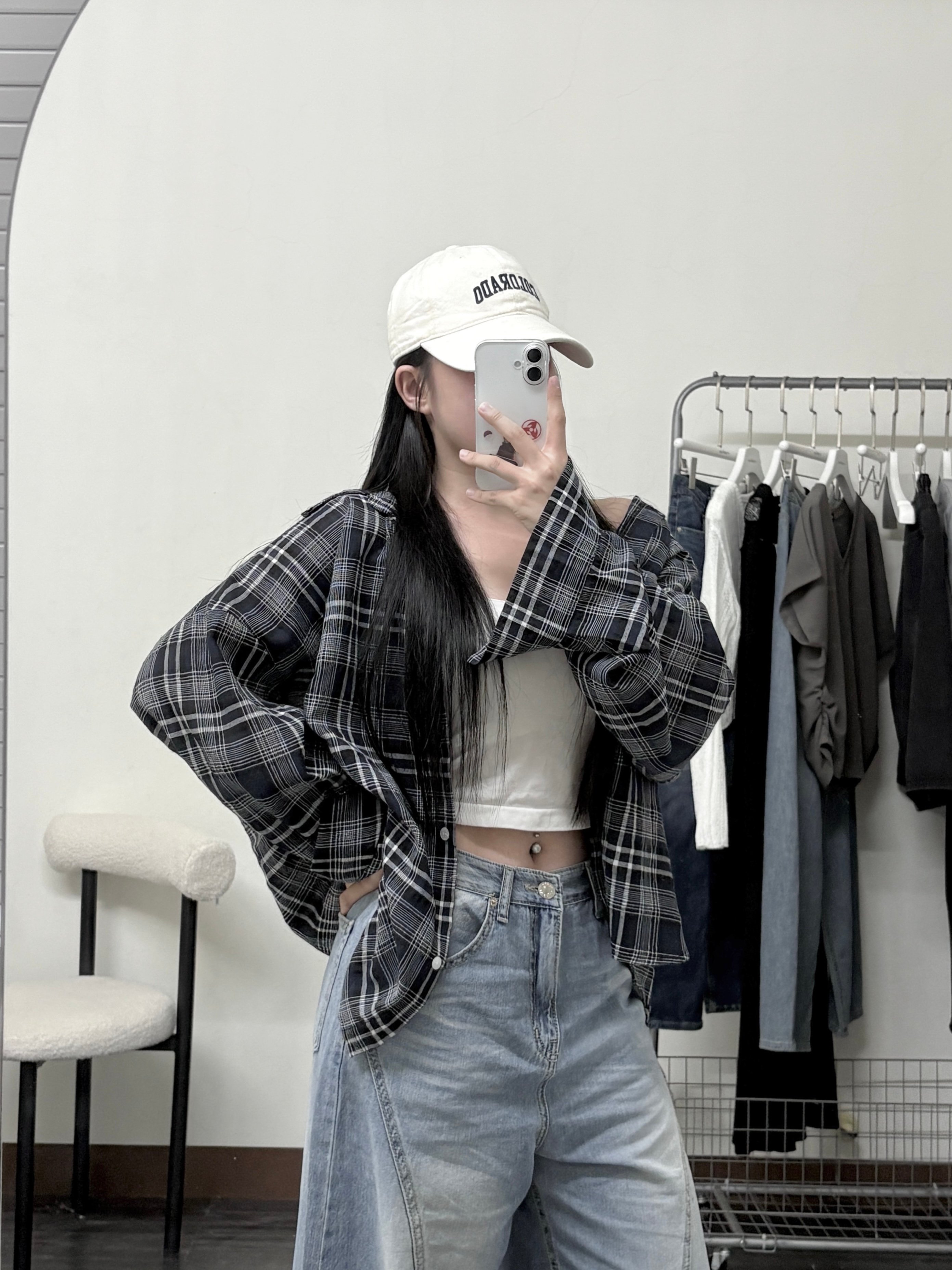 正韓🇰🇷基本款超耐看格紋寬鬆薄棉麻襯衫 正韓🇰🇷基本款超耐看格紋寬鬆薄棉麻襯衫