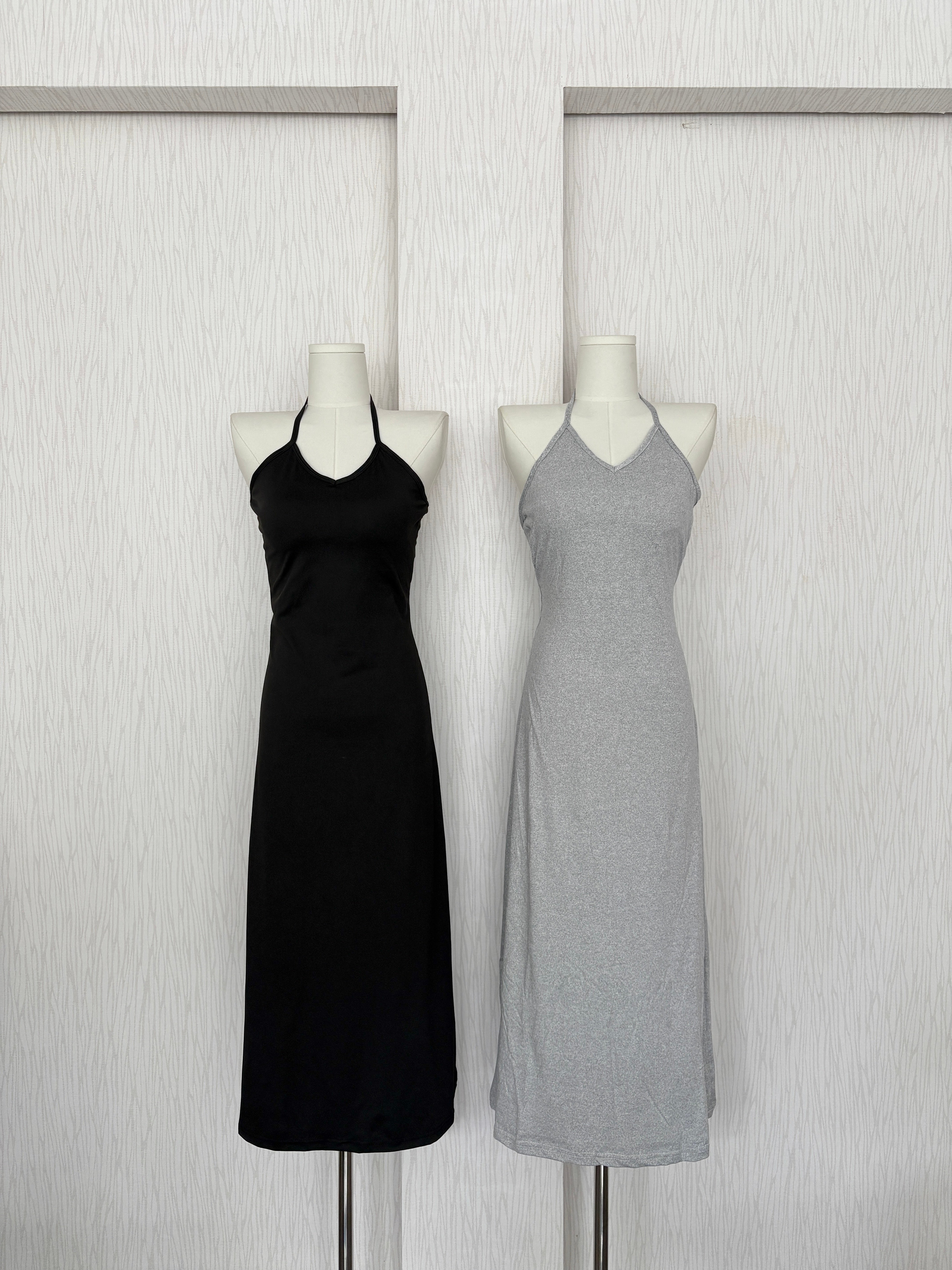 掛脖罩杯彈性薄棉質連身長裙