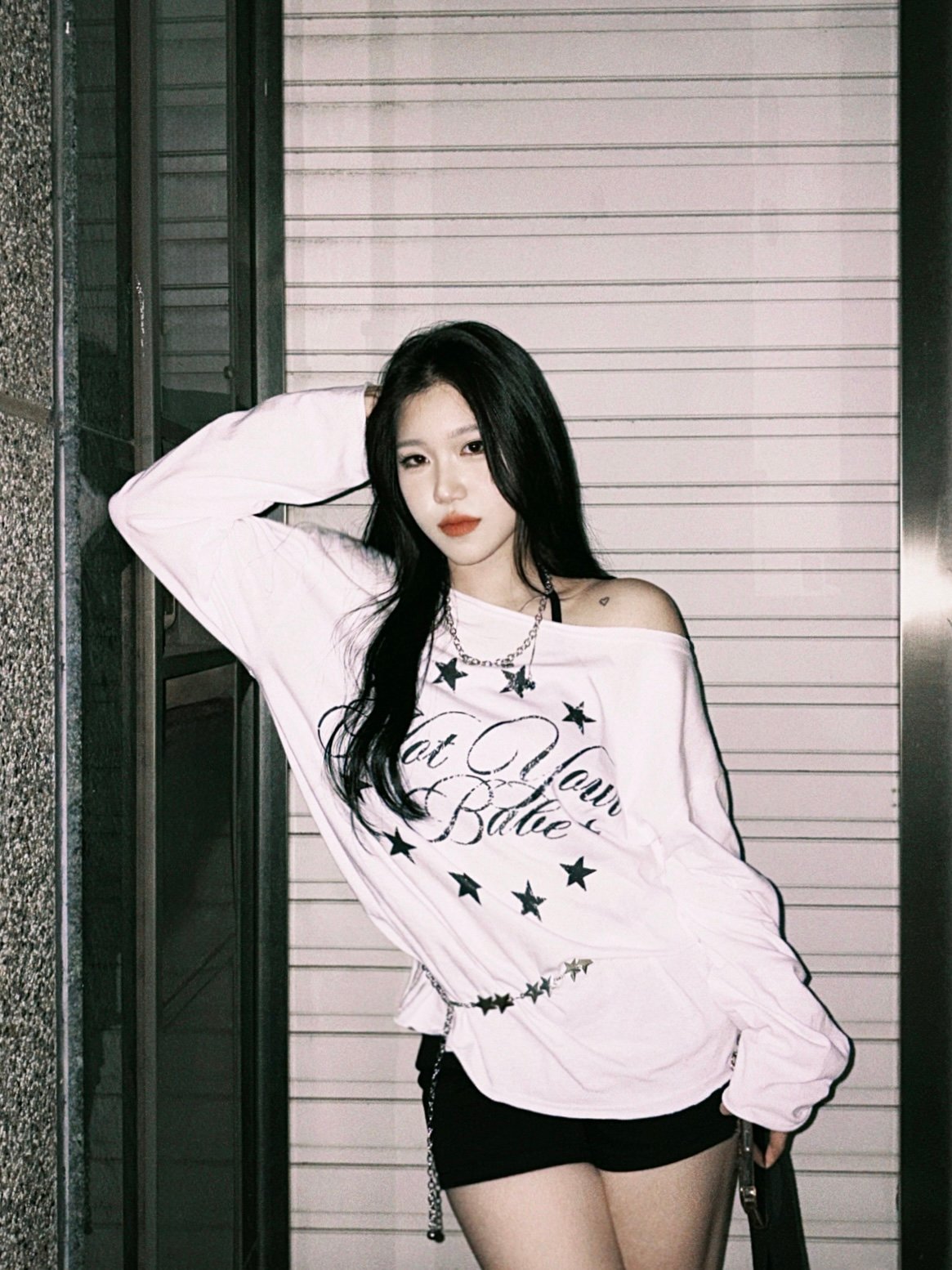Not your Babe🇰🇷美式復古星環落肩寬鬆長袖上衣