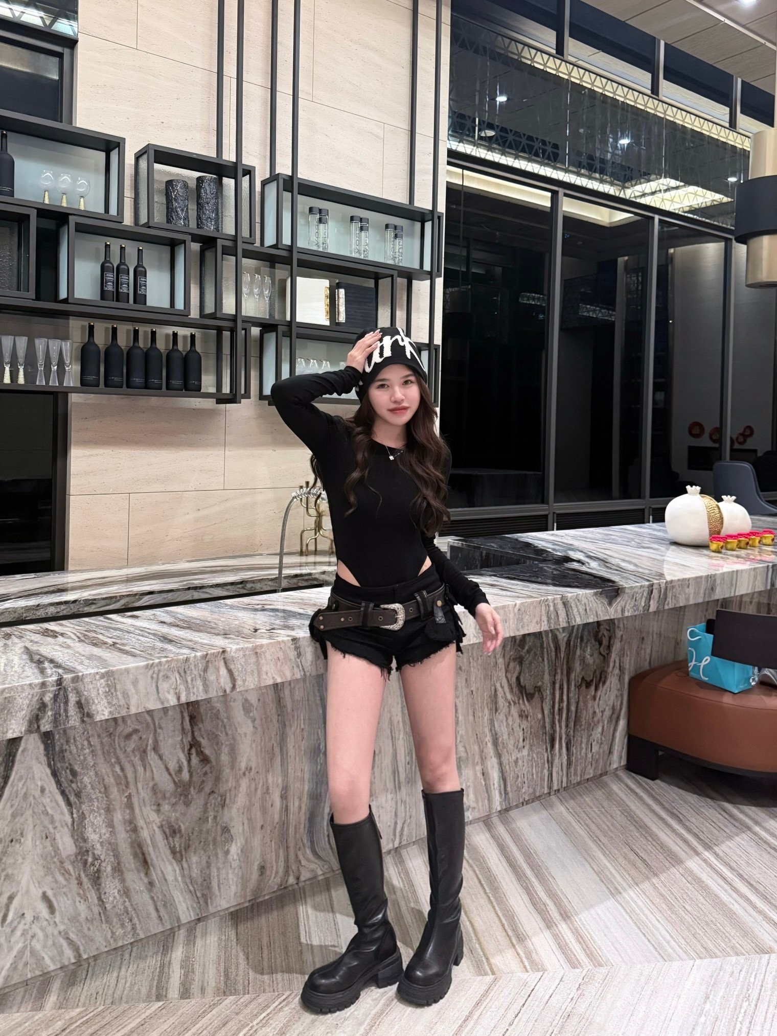 美式y2k低腰工裝皮帶薄牛仔短褲